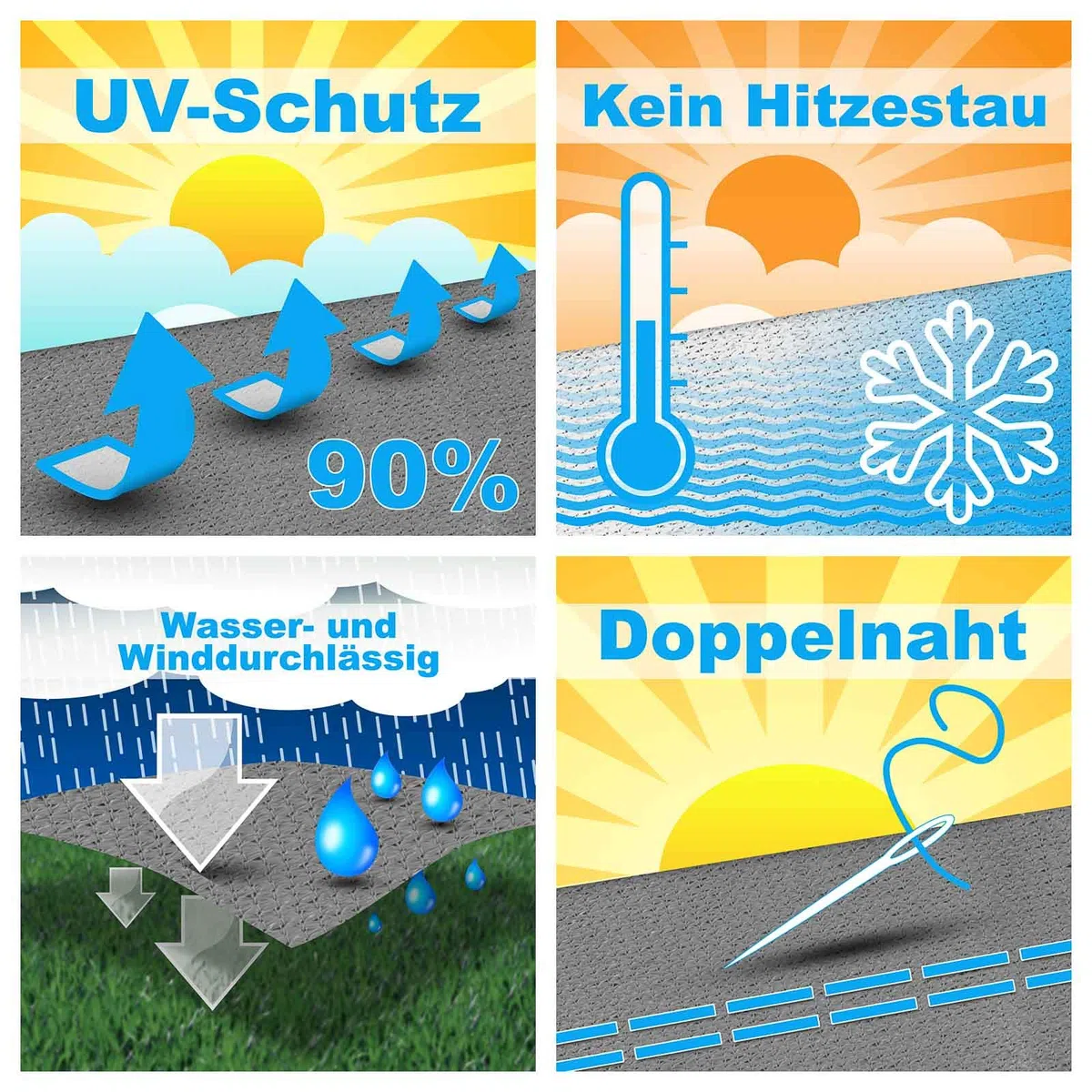 hanSe Sonnensegel rechteckig, Segeltuch Rechteck, 4x5 m in Sand, aus HDPE Gewebe, wetterbeständig mit UV Schutz und Sonnenschutz für Garten, Balkon und Terrasse