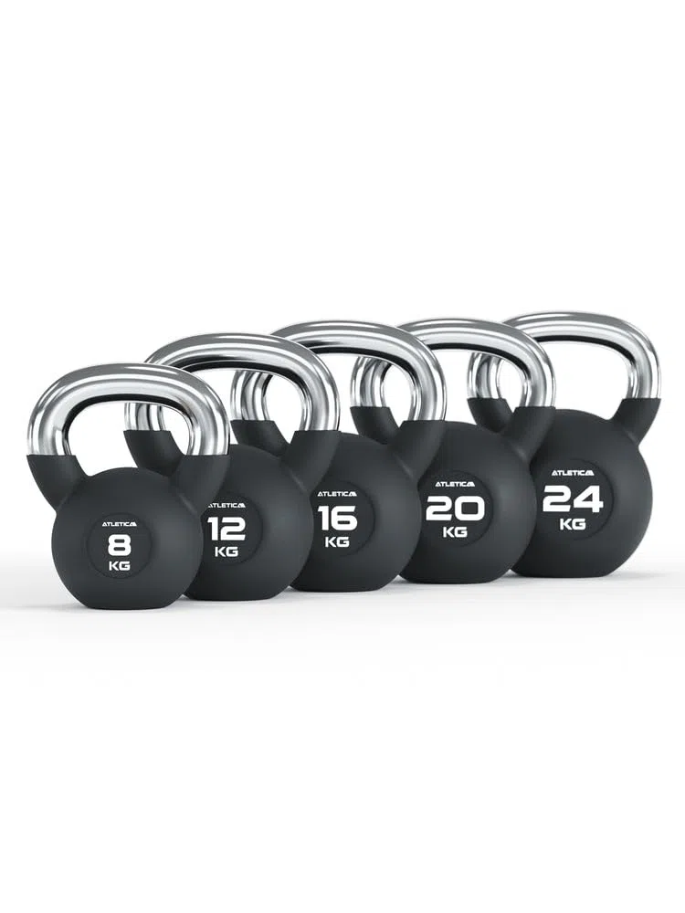 ATLETICA Kettlebell Set, 8, 12, 16, 20, 24kg, Gummierte Kugelhantel