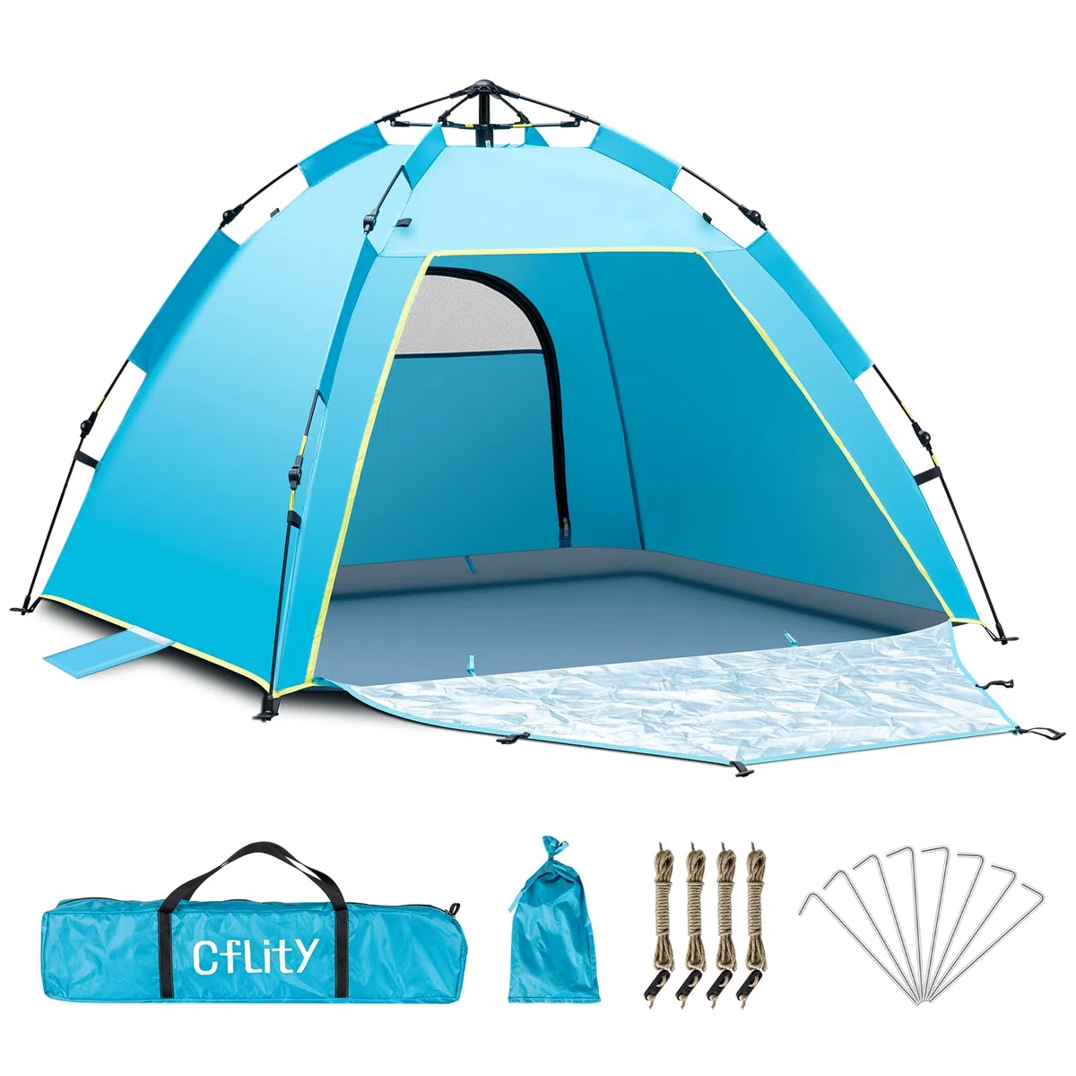 Cflity Strandmuschel, 1-3 Personen Automatische Instant Pop Up Strandzelt, UV Schutz 50+ Sonnenschutz Groß Tragbar Extra Light Pop Up Zelt mit Doppeltür für Garten, Fischen, Picknick