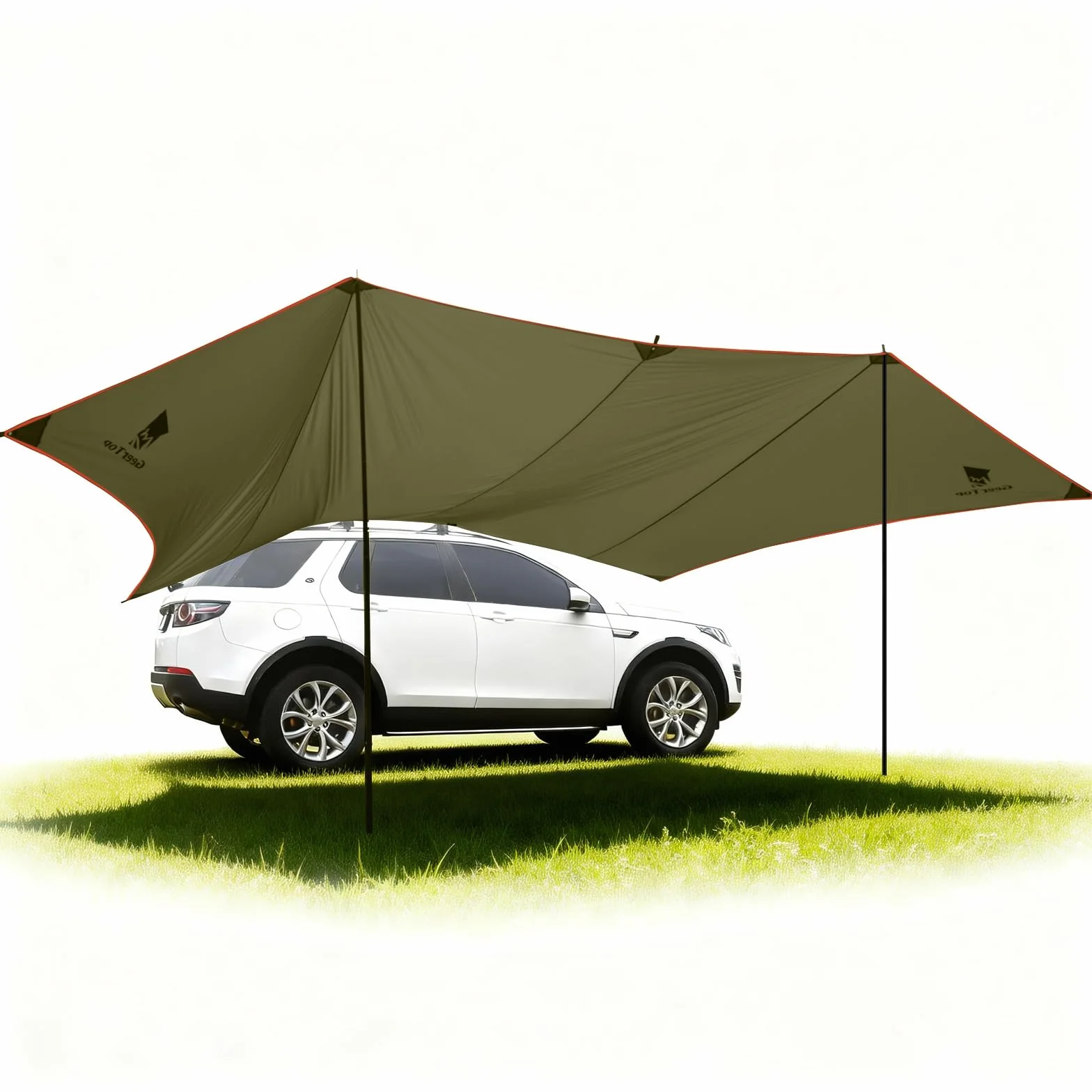 GEERTOP 3,5 x 5,8 m Auto Markise Sonnensegel, Wasserdicht 3000 mm Große Vorzelt Auto mit 2 höhenverstellbaren Stangen, Wasserabweisendes Sonnendach für Autocamping, Van, Campers, Caravan Tarp