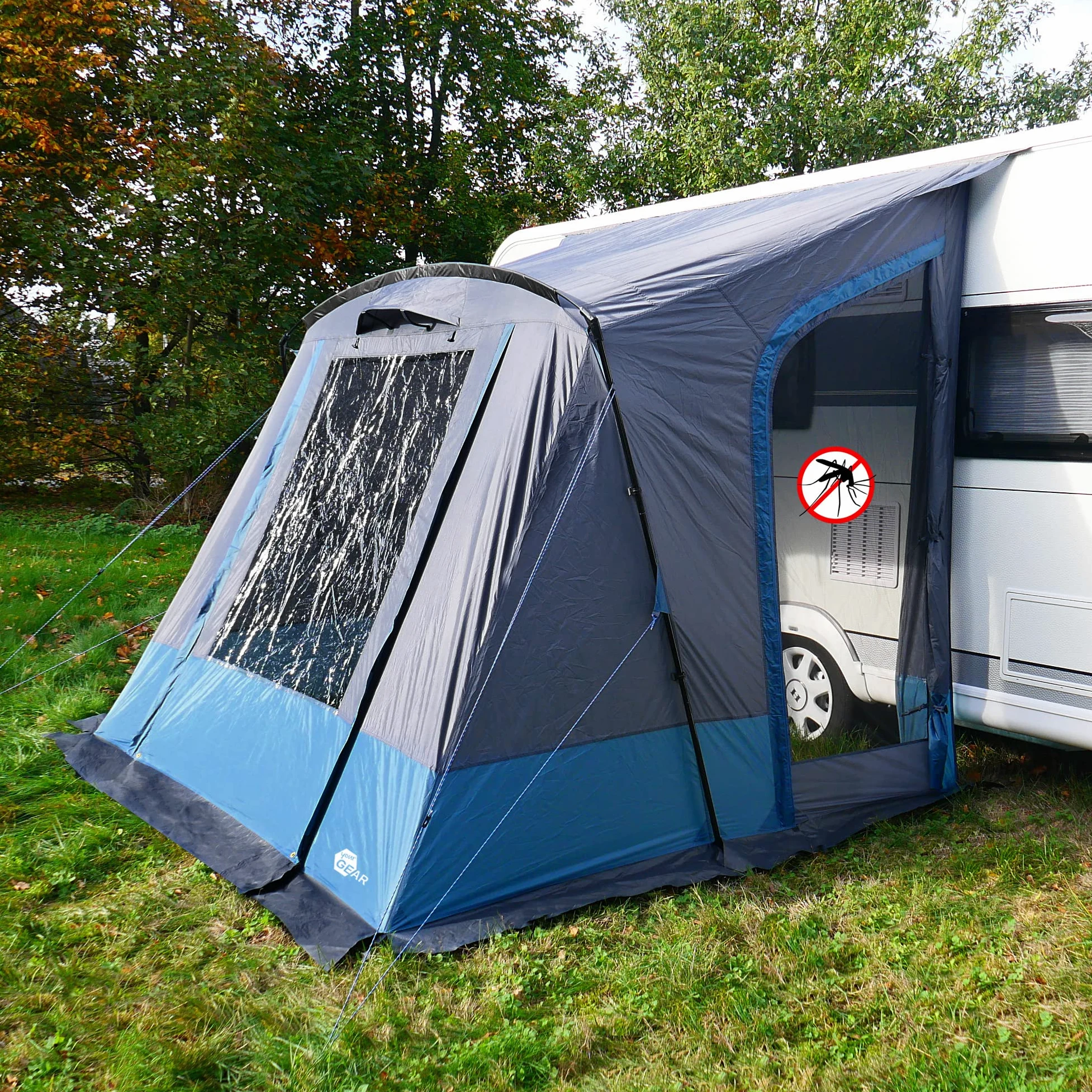 your GEAR Wohnwagenvorzelt Pampero 280 - Großes und helles Reise-Vorzelt mit Moskitonetztüren, UV-Schutz und schnellem Aufbau - Caravan Zelt mit 2 Eingängen