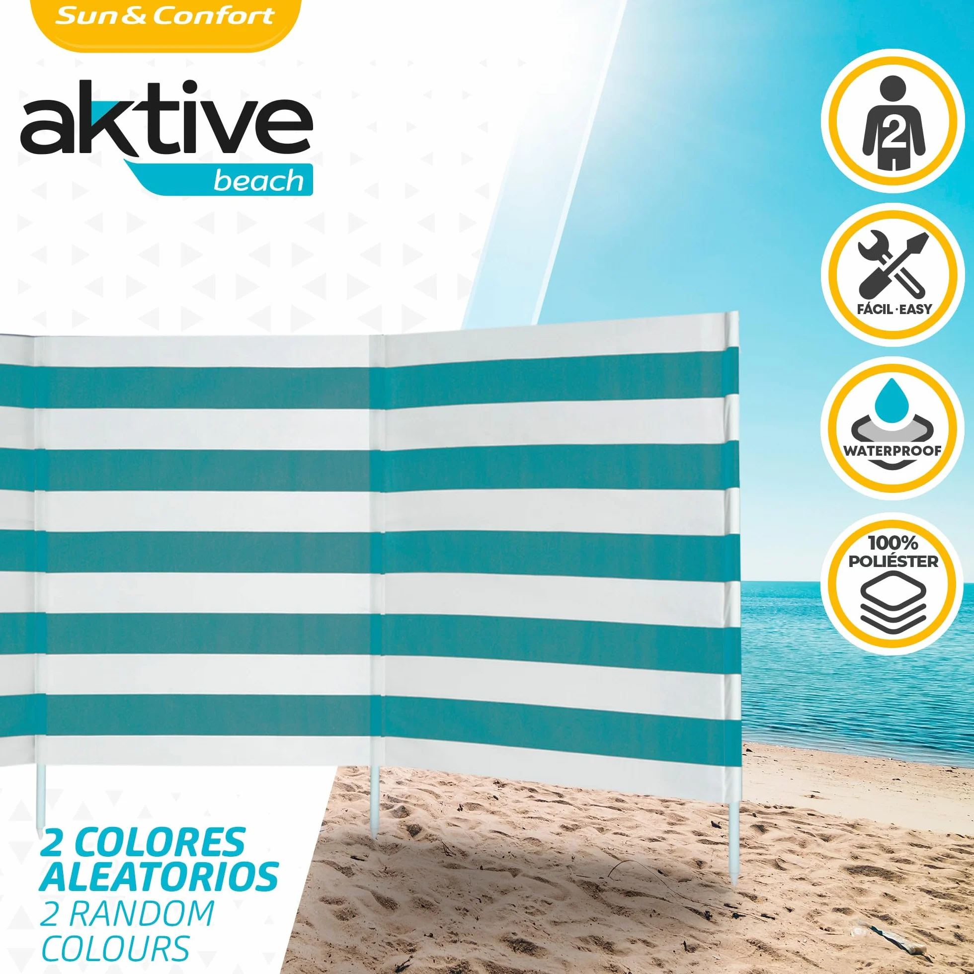 AKTIVE 62135 - Polyester-Windschutz 480 x 82 cm mit Stahlstange, Einzeln