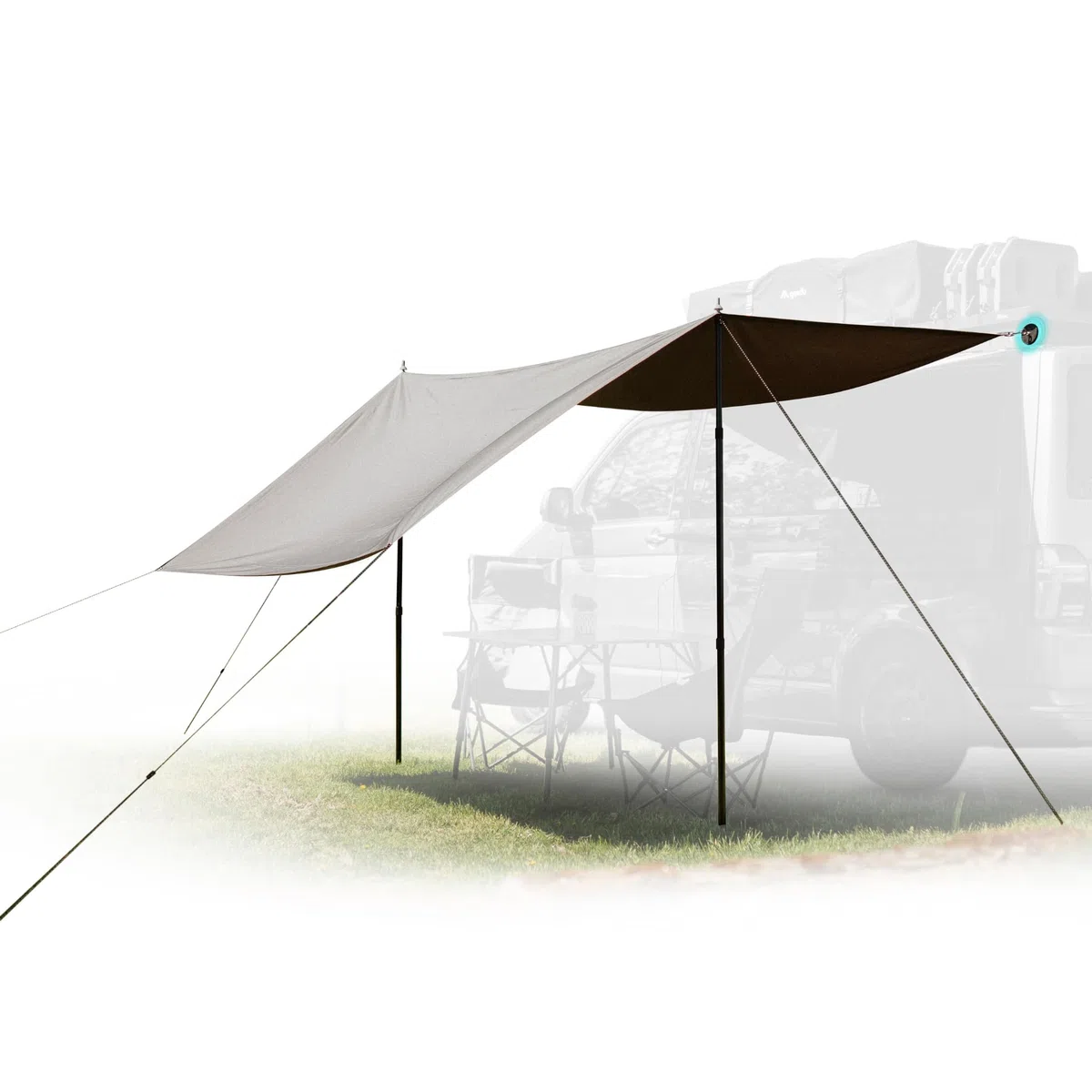 Campnetic Sonnensegel für Camping 2,5x3m inkl. Teleskopstangen u. Zubehör | Camping Sonnensegel, 3 x 56kg gummierte Magnete m Karabinern und Ösen, Sonnenschutz für Kastenwagen & Van, Regenschutz