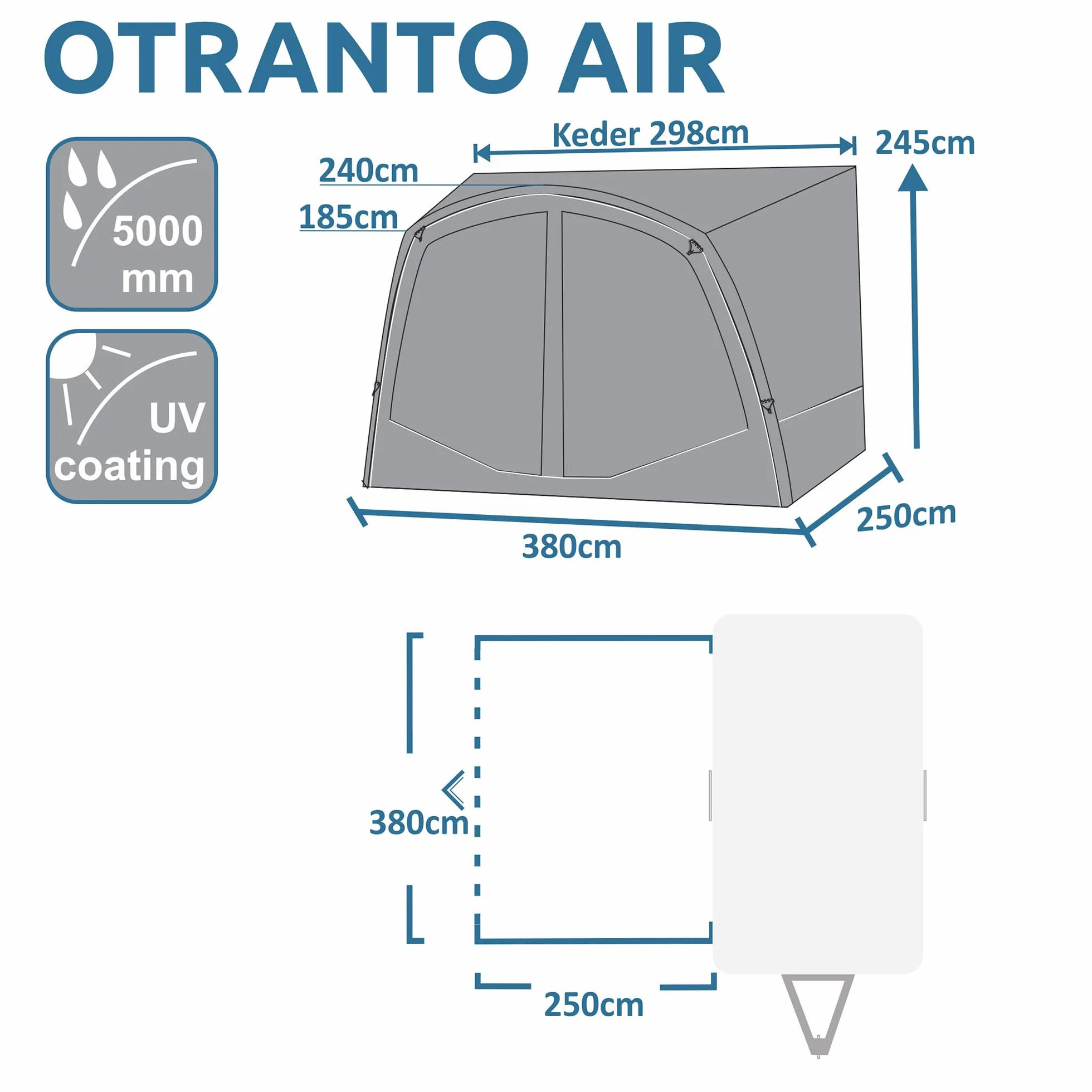 your GEAR Otranto Air - Aufblasbares Sonnendach 380x250 cm, 5000mm Wassersäule, Ideal für Wohnwagen & Wohnmobile, Sonnenschutz