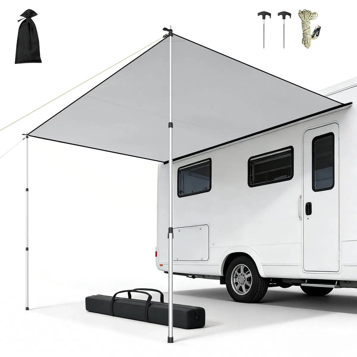 Sonnensegel Wohnwagen mit Keder 3 x 2,5 m, Markise mit Stangen, 3000mm Wasserdicht & UPF 50+ Schutz, Kederschiene 5/7/10 mm, Vorzelt Plane für Camper Wohnmobil