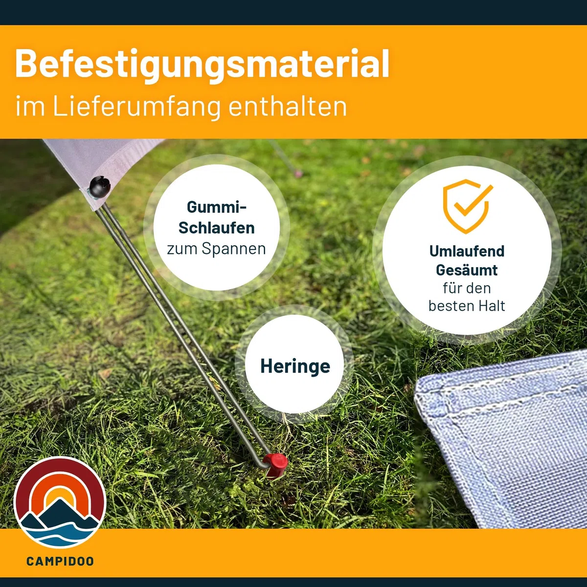 Bergsee Textil Sonnensegel Höhe 200cm Fotodruck Keder-Befestigung Länge 450cm 5 mm Keder