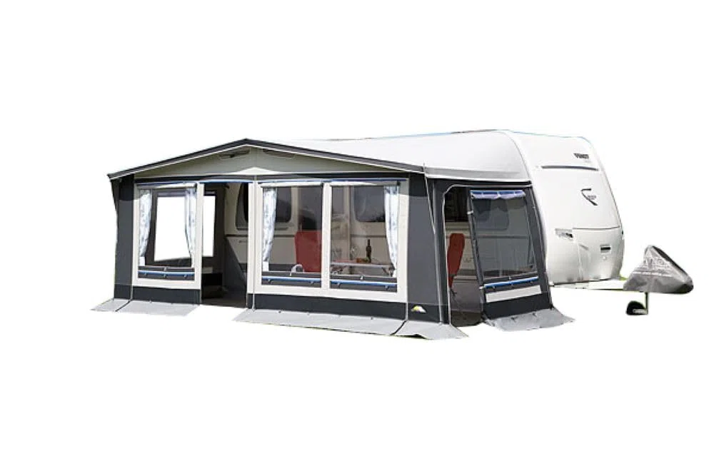 DWT Wohnwagen Vorzelt Easy Polo 300 cm tief, Ganzzelt für Wohnwagen, wetterfestes Polyestergewebe, UV-Schutz, mit 2-teiliger Vorderwand
