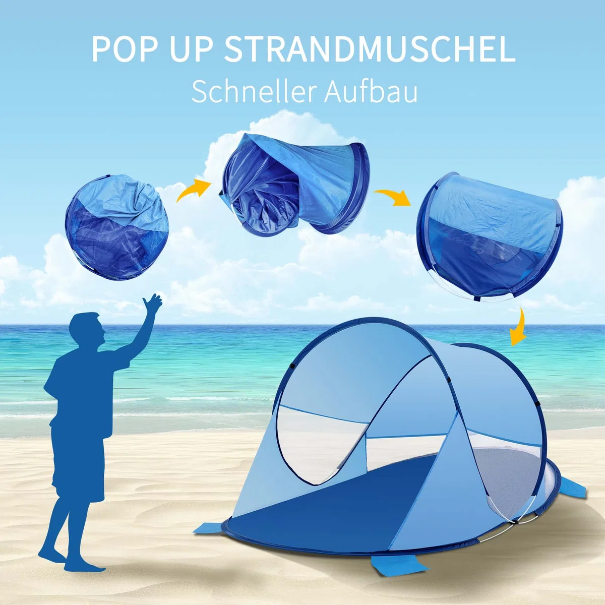Duhome Strandmuschel Pop Up, Strandzelt für 1-3 Personen Tragbar Beach Zelt mit UV-Schutz Einfacher Aufbau für Strand Camping Garten