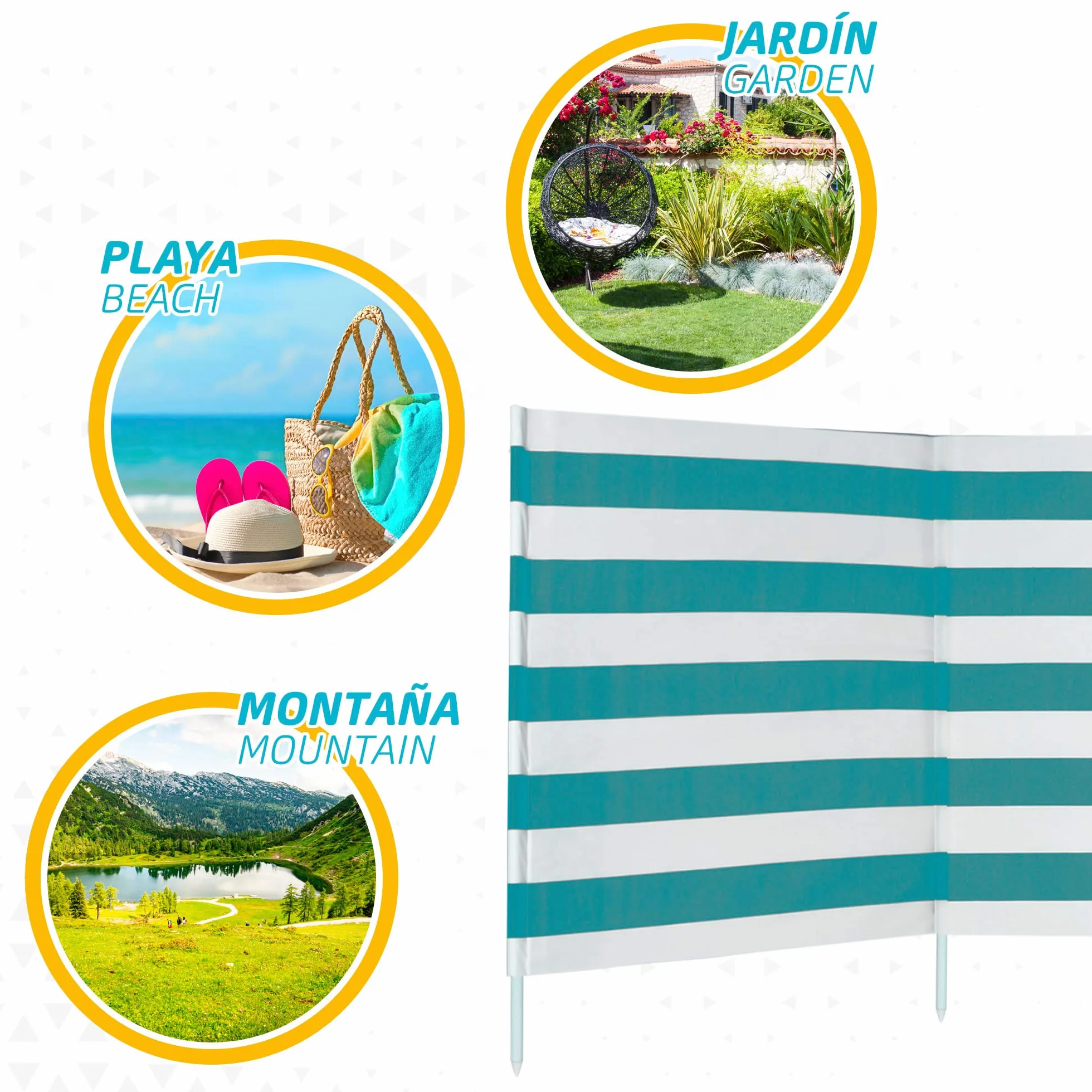 AKTIVE 62135 - Polyester-Windschutz 480 x 82 cm mit Stahlstange, Einzeln