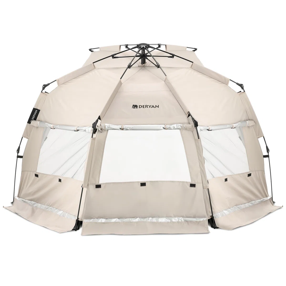 Deryan Up-to-Go Pop-Up Strandzelt für Kinder – UV-Schutz UPF 50+ und Windschutz, Kompakt & Faltbar, Tragbares Wurfzelt, 4 Personen, In 1 Sekunde aufgebaut – Silber