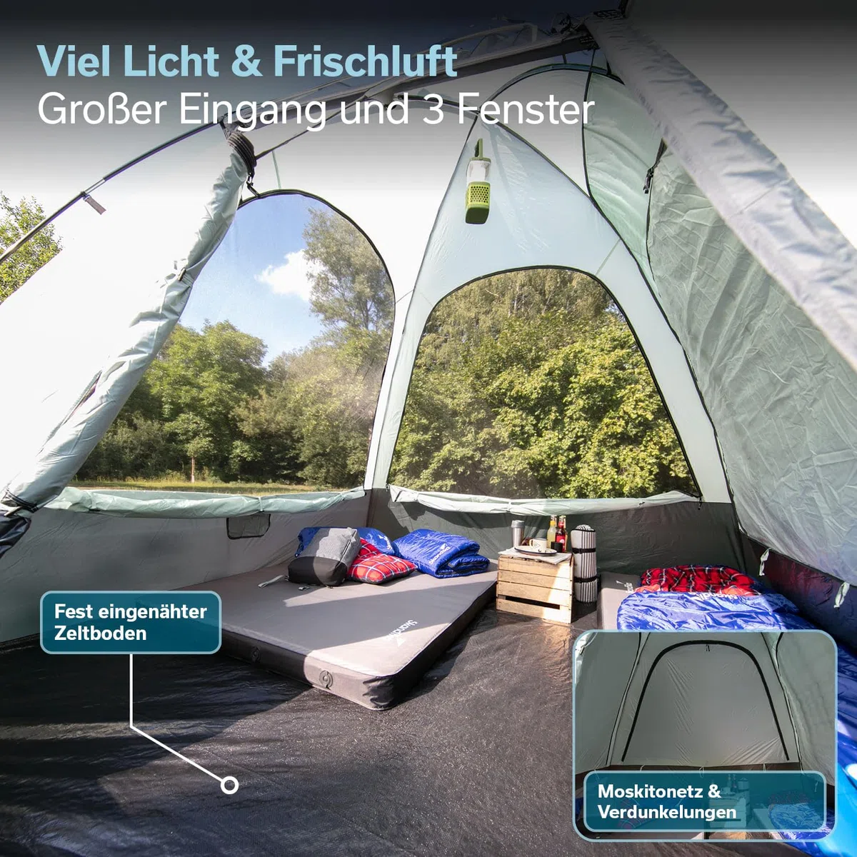 Skandika Heckzelt Pitea SUV Protect | 4 Personen, freistehend, eingenähter Zeltboden, 2,2 m Stehhöhe, große Fenster, wasserfest, 3000 mm Wassersäule, Moskitonetze, 3 x 3 m, für Auto, CUV, Bus, Minivan
