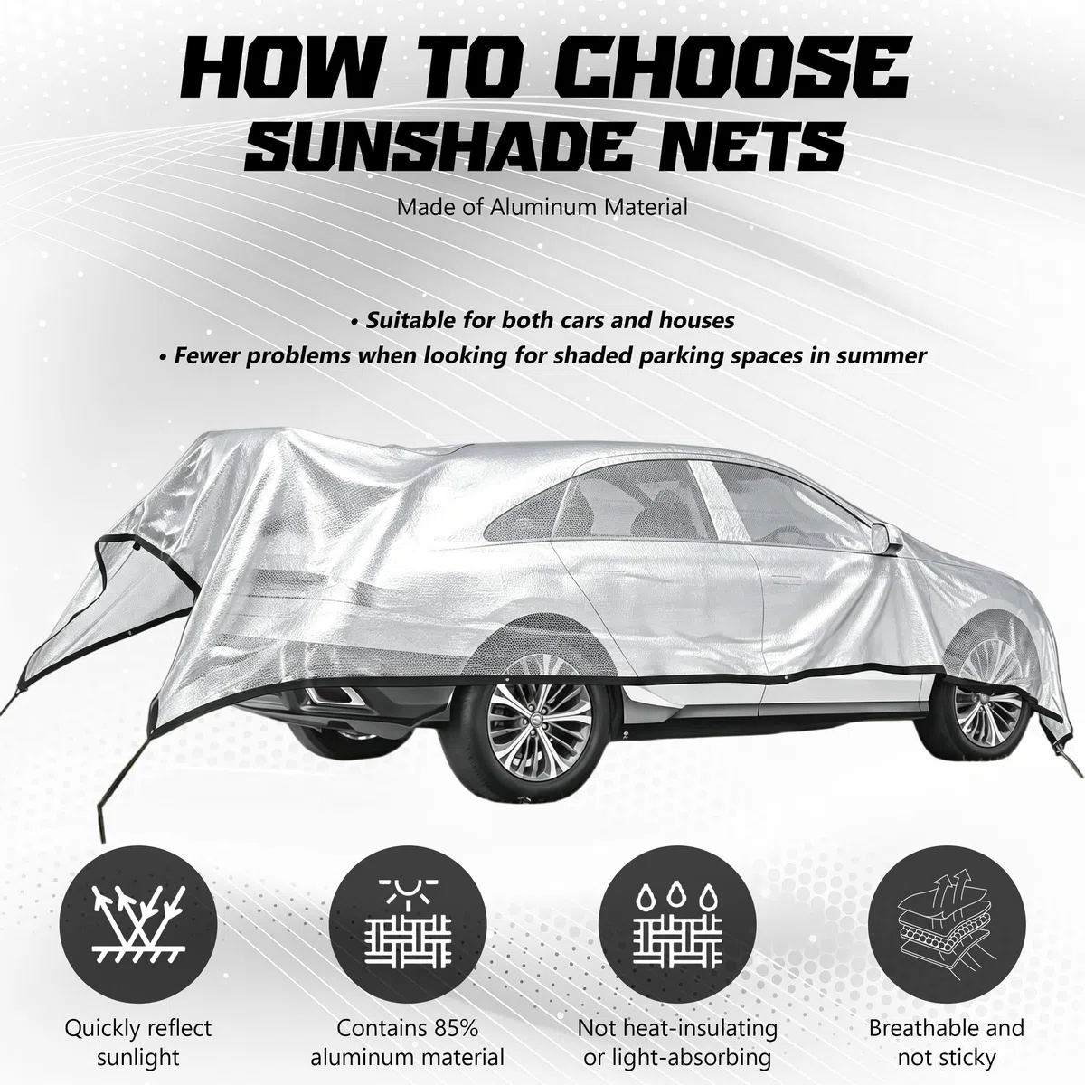 Sonnenschutz Auto 3x4m Aluminiumnetz 80% UV-Schutz Atmungsaktiv Sonnenschutz mit Zubehör für Camping Urlaub