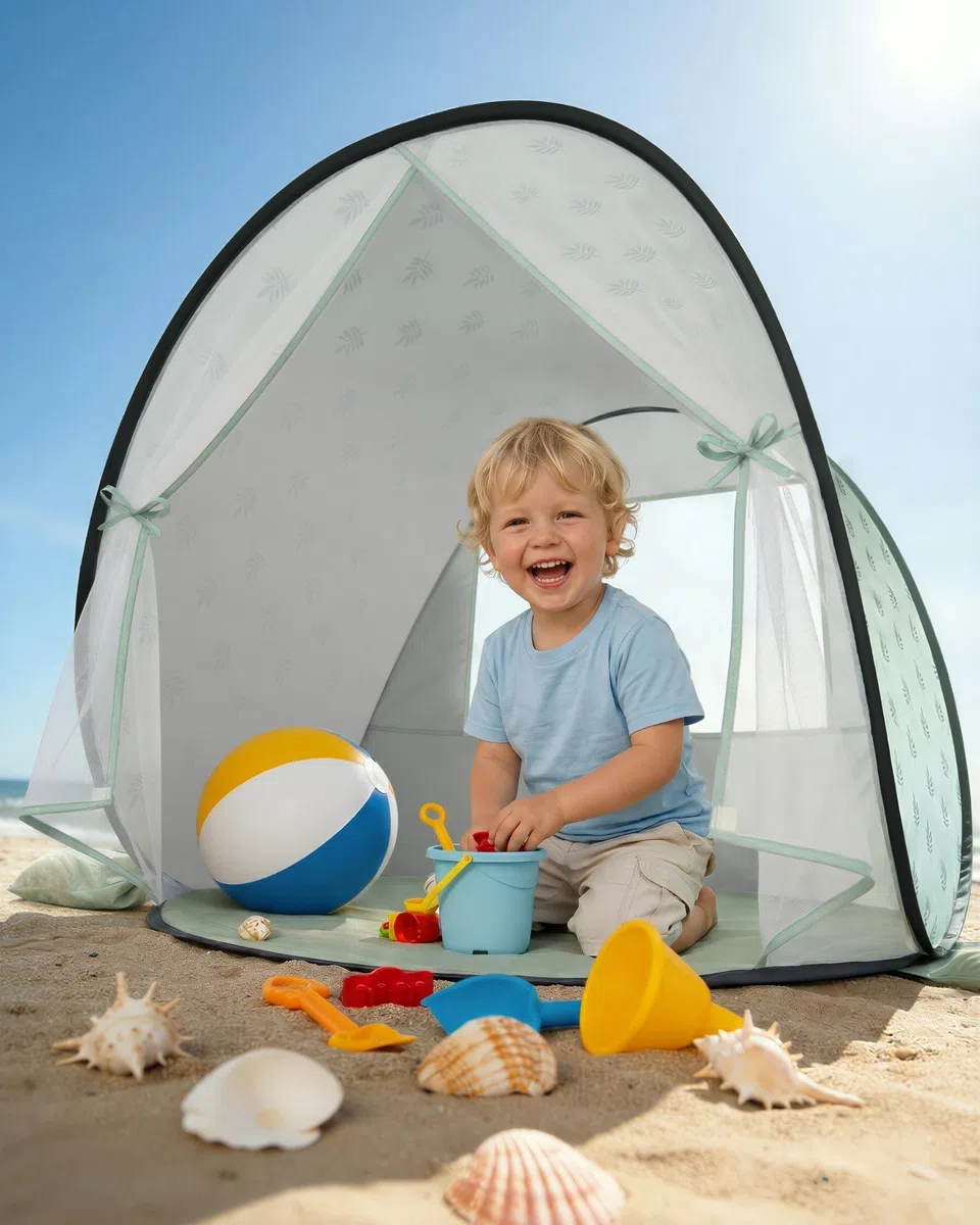 Strandmuschel Baby mit UV-Schutz UPF 50+, Pop-Up Strandzelt für Kinder, Automatischer Aufbau, inkl. Tragetasche