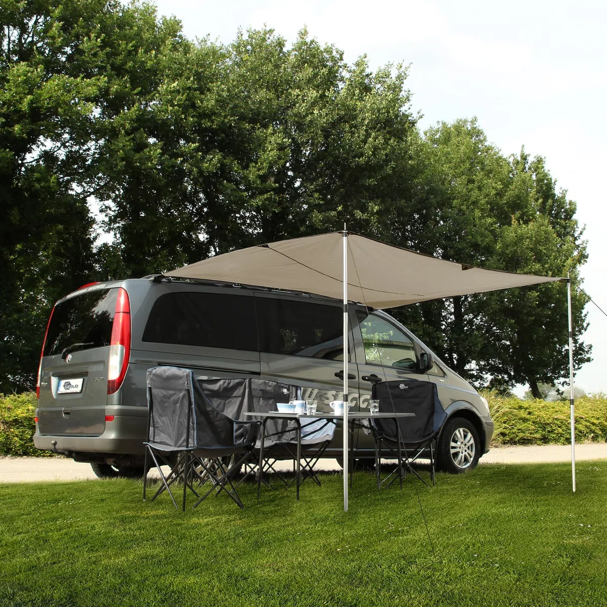 GEAR Motorhome Cotton Tarp TC 260 x 240 Sonnensegel inkl. Aufstellstangen Camping