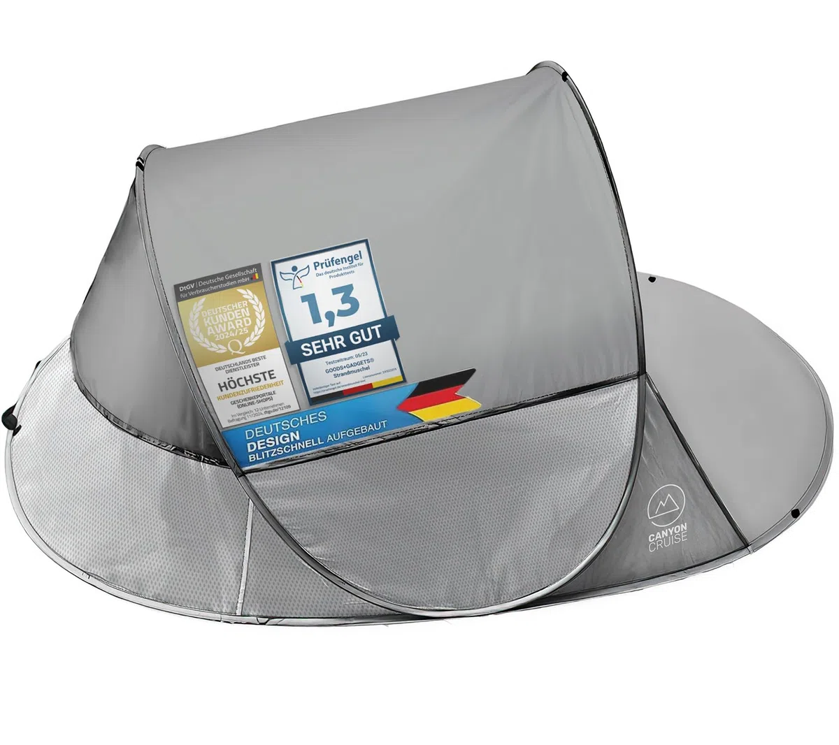 Strandmuschel Pop Up Strand-Zelt Windschutz am Strand Wurfzelt Blitzschnell Selbstaufbauendes Sonnensegel Outdoor Zelt Automatik Muschel mit UV-Sonnenschutz
