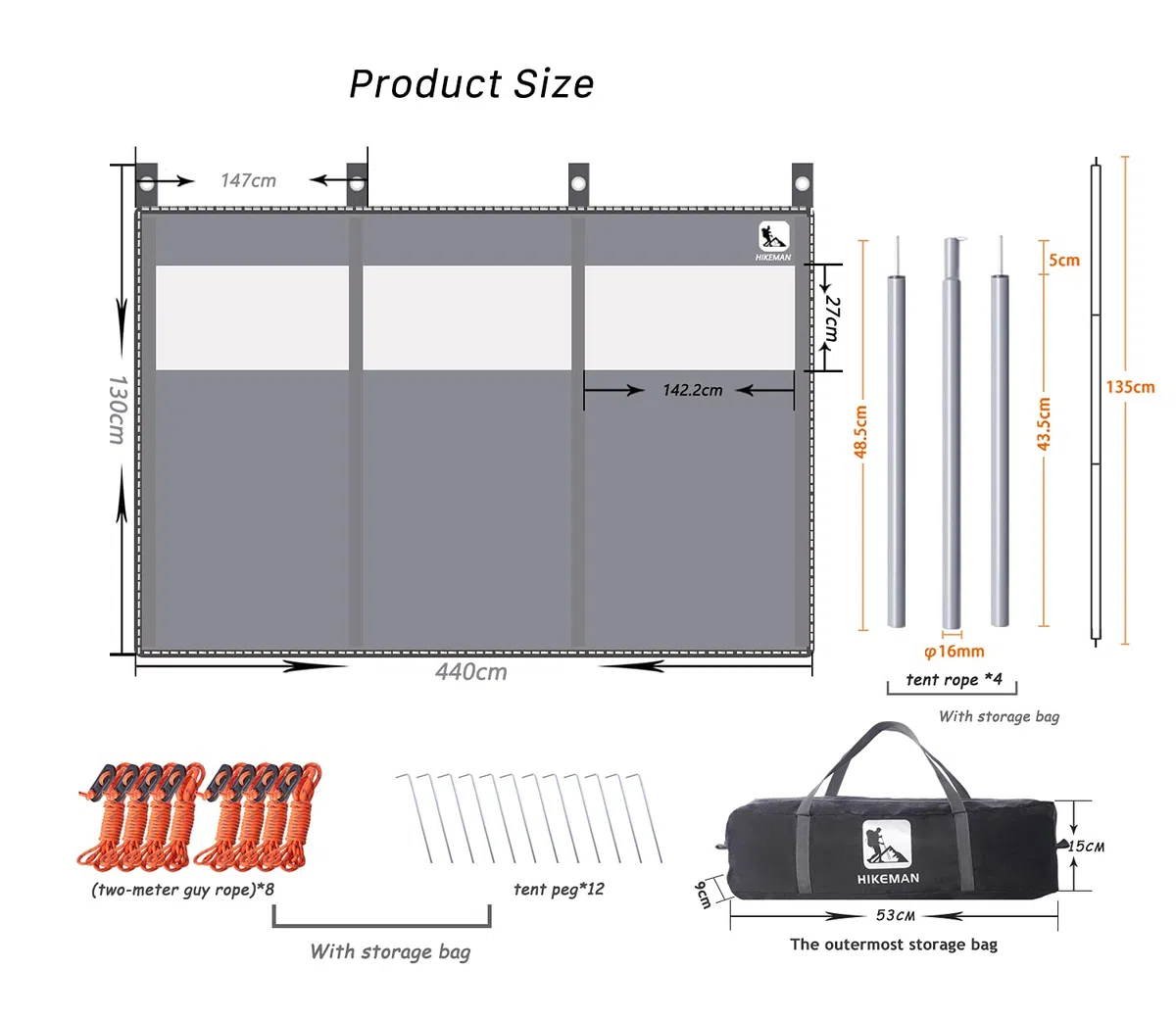 HIKEMAN Camping Windschutz Sichtschutz Garten - Strand Windschutz mit Sichtfenster,Outdoor Caravan Privacy Shield,kann als Zeltplane für Picknick,Grill,Lagerfeuer verwendet Werden