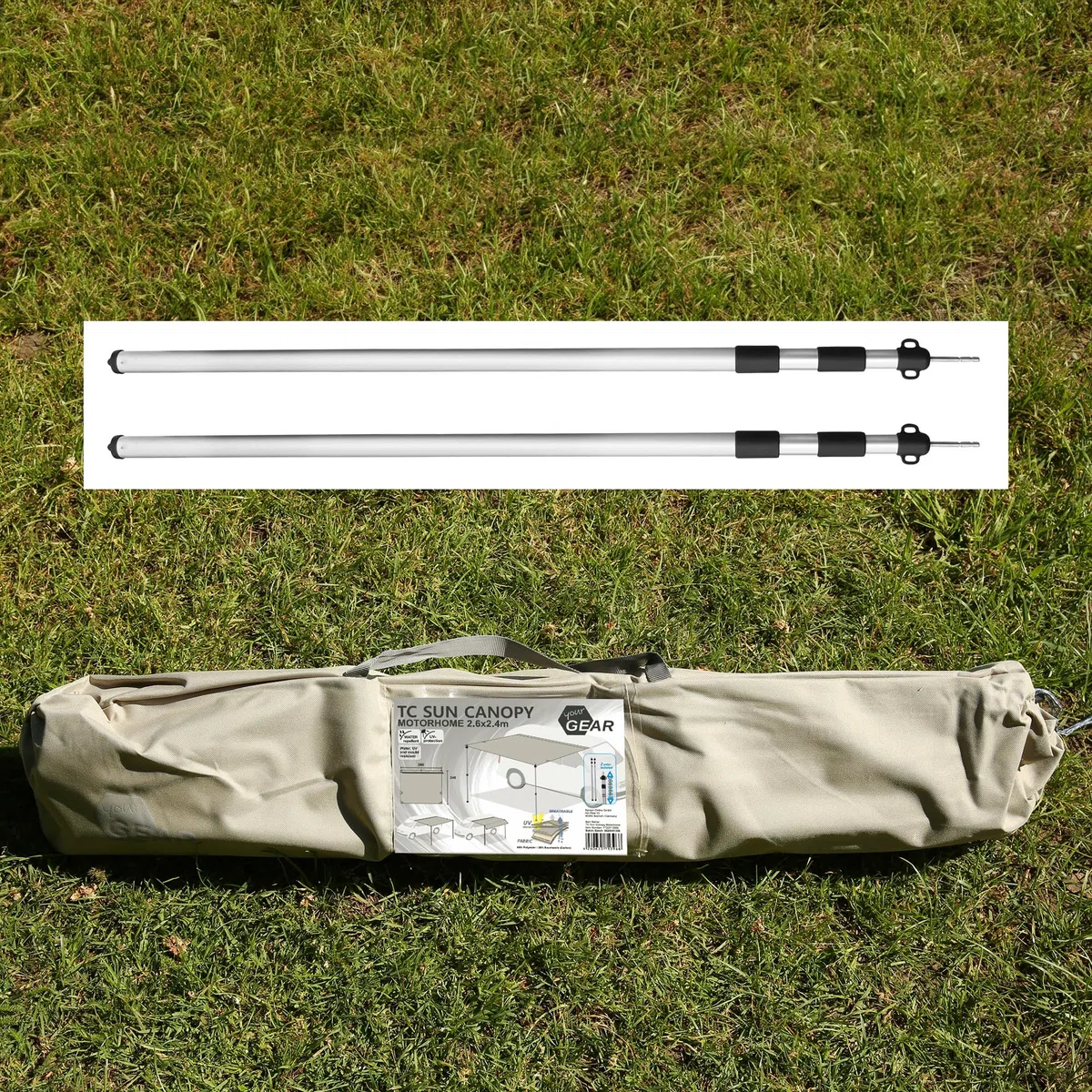 GEAR Motorhome Cotton Tarp TC 260 x 240 Sonnensegel inkl. Aufstellstangen Camping