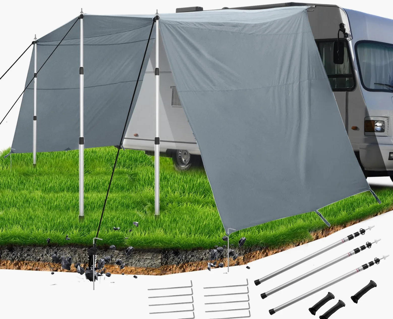 Vorzelt Wohnwagen Sonnensegel 4 x 2.4m mit Kederschiene 4m (4-7mm) DREI Seiten Tarp Camping Zubehör
