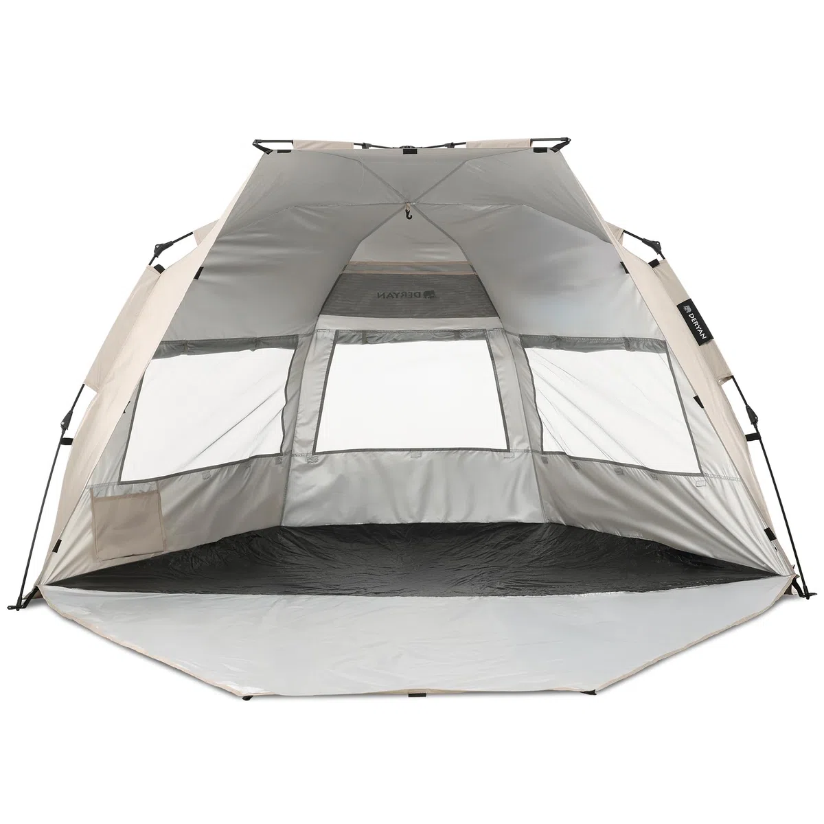 Deryan Up-to-Go Pop-Up Strandzelt für Kinder – UV-Schutz UPF 50+ und Windschutz, Kompakt & Faltbar, Tragbares Wurfzelt, 4 Personen, In 1 Sekunde aufgebaut – Silber