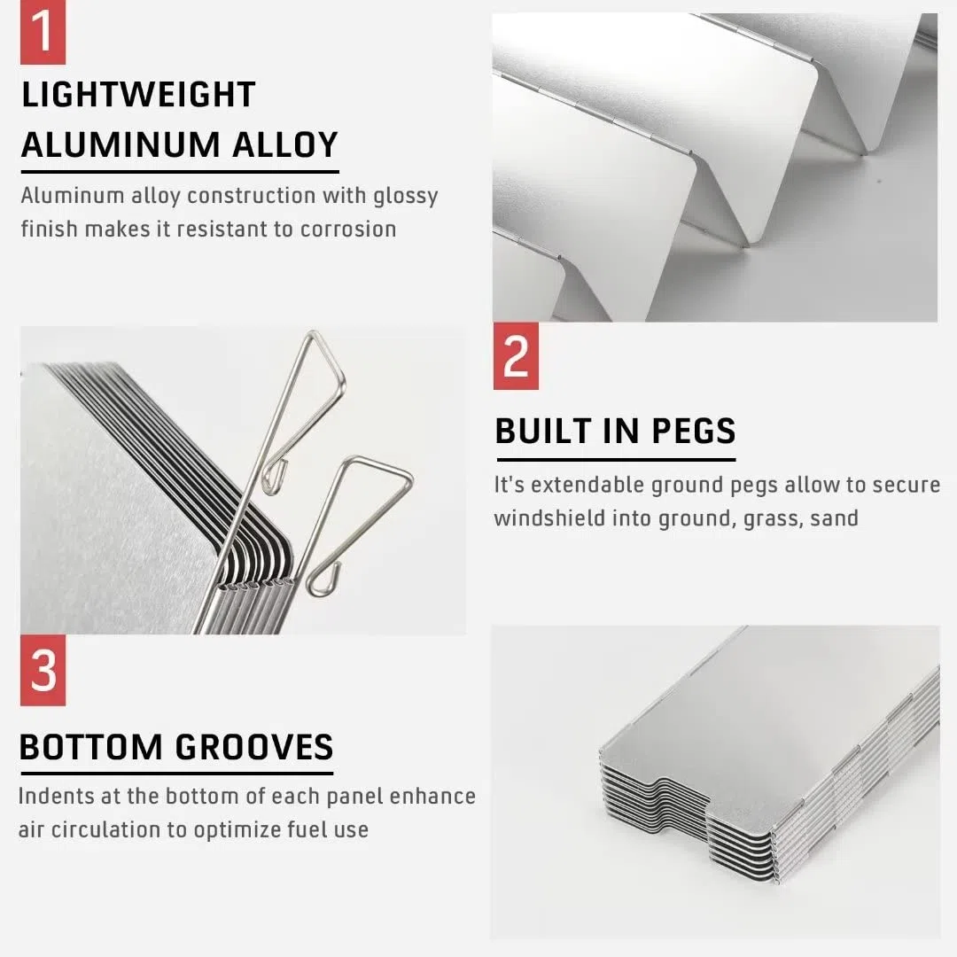 Aluminium Windschutz für Campingkocher Faltbarer Windschutz für Gaskocher, 16-Lamellen Camping Windschutzscheibe Campingkocher Windscreen für Outdoor Öfen Campingkochern Gaskochern
