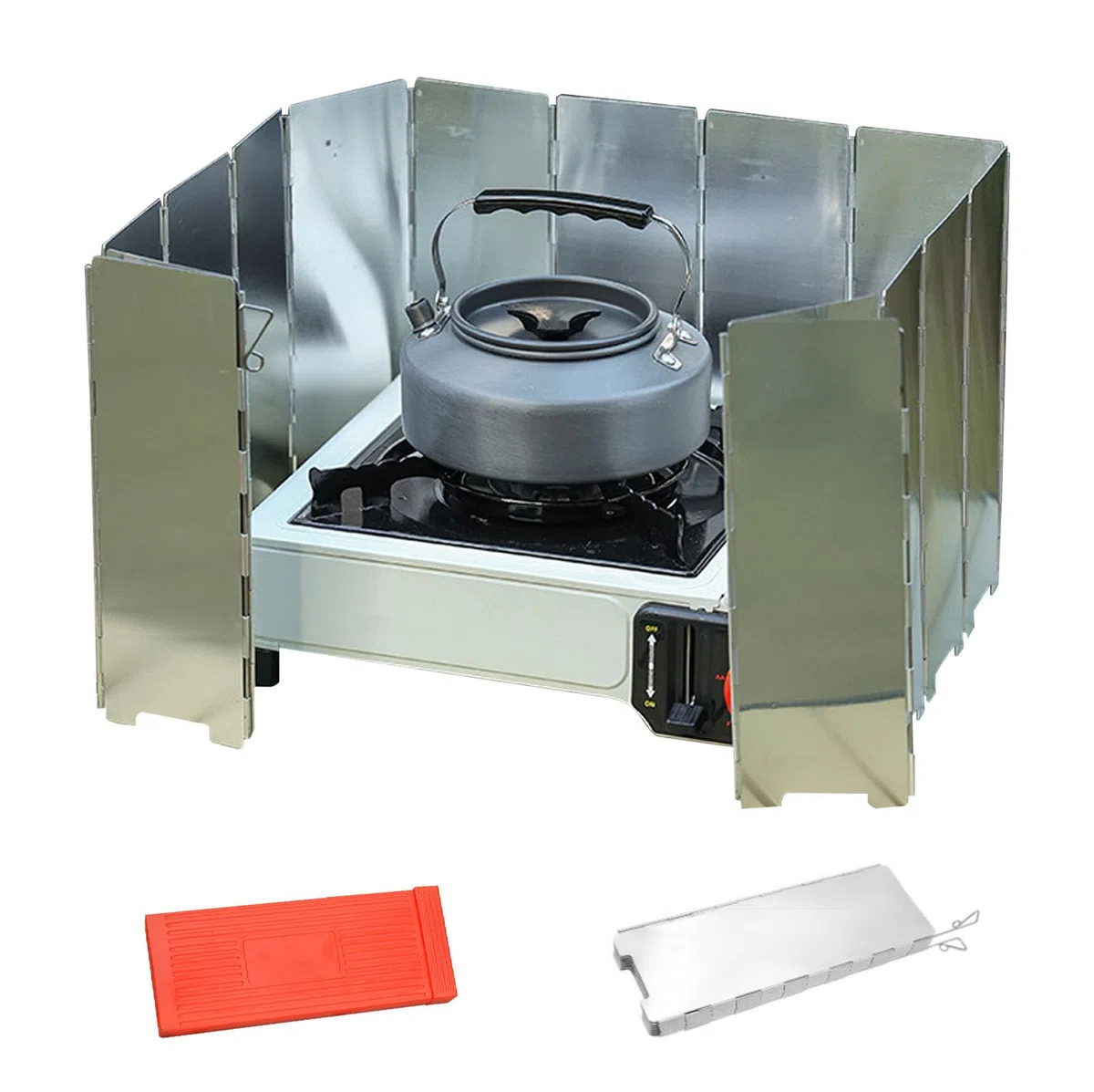 Campingkocher Windschutz,16 Lamellen Leichter Faltbar Aluminium Windschutz, Windschutzscheibe für Camping-Gasherde, geeignet für Grills, Öfen und Gasherde im Freien（Mit Aufnahmebox）