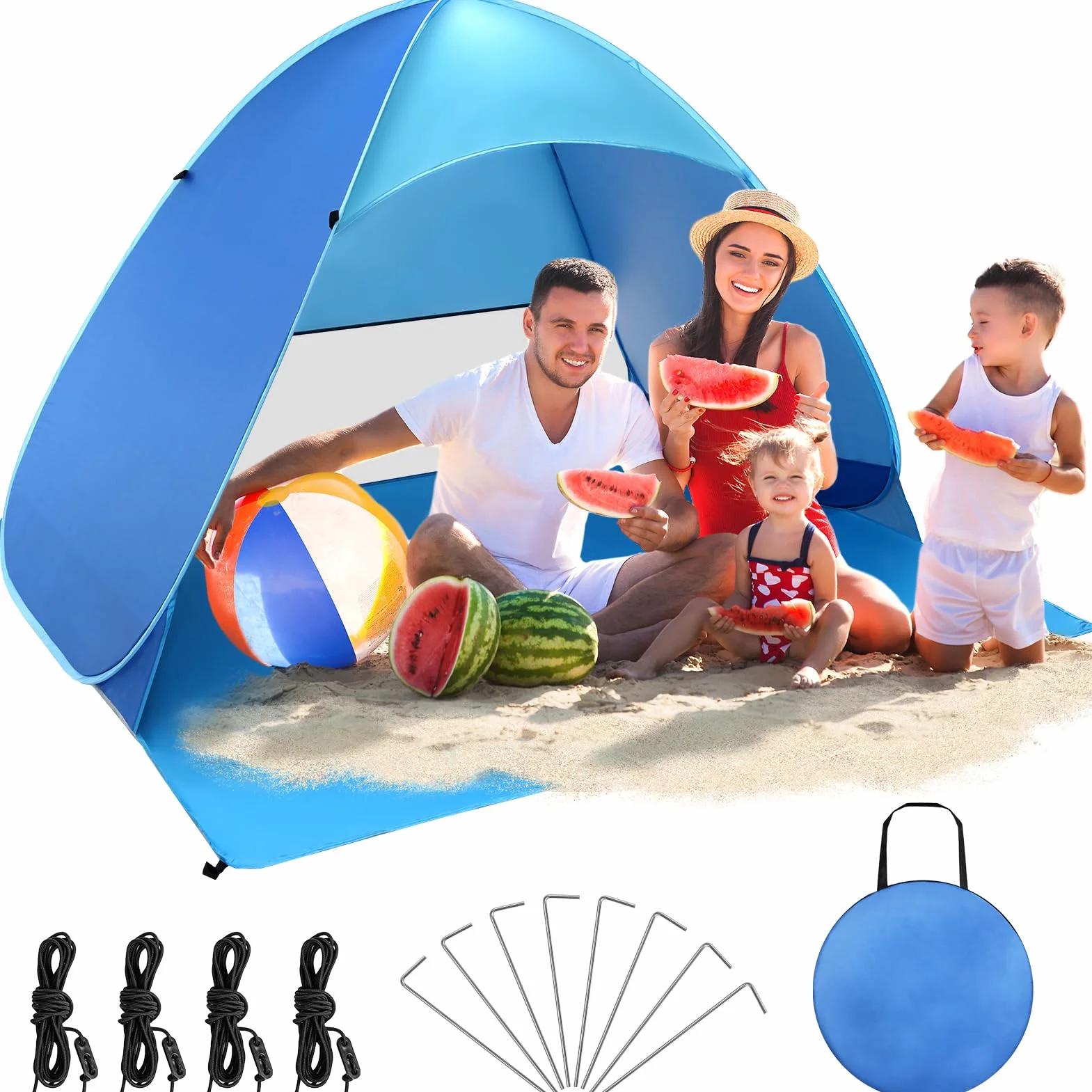 COVACURE Strandmuschel Pop Up XXL Strandzelt für 3–4 Personen, mit UV-Schutz UPF 50+ Ideal für Strand, Garten und Park