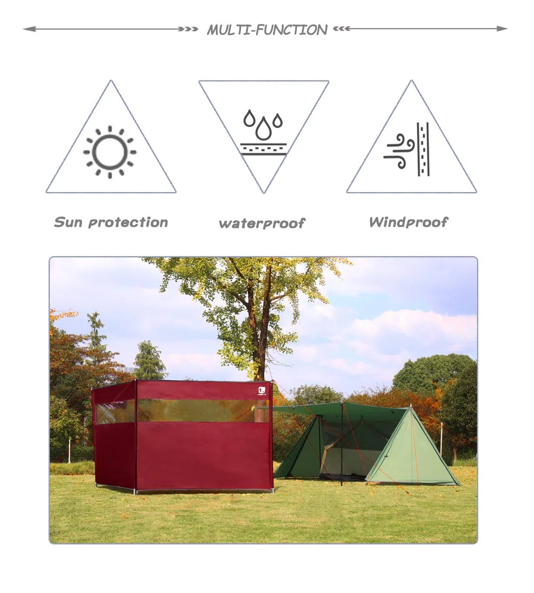 HIKEMAN Camping Windschutz Sichtschutz Garten - Strand Windschutz mit Sichtfenster,Outdoor Caravan Privacy Shield,kann als Zeltplane für Picknick,Grill,Lagerfeuer verwendet Werden