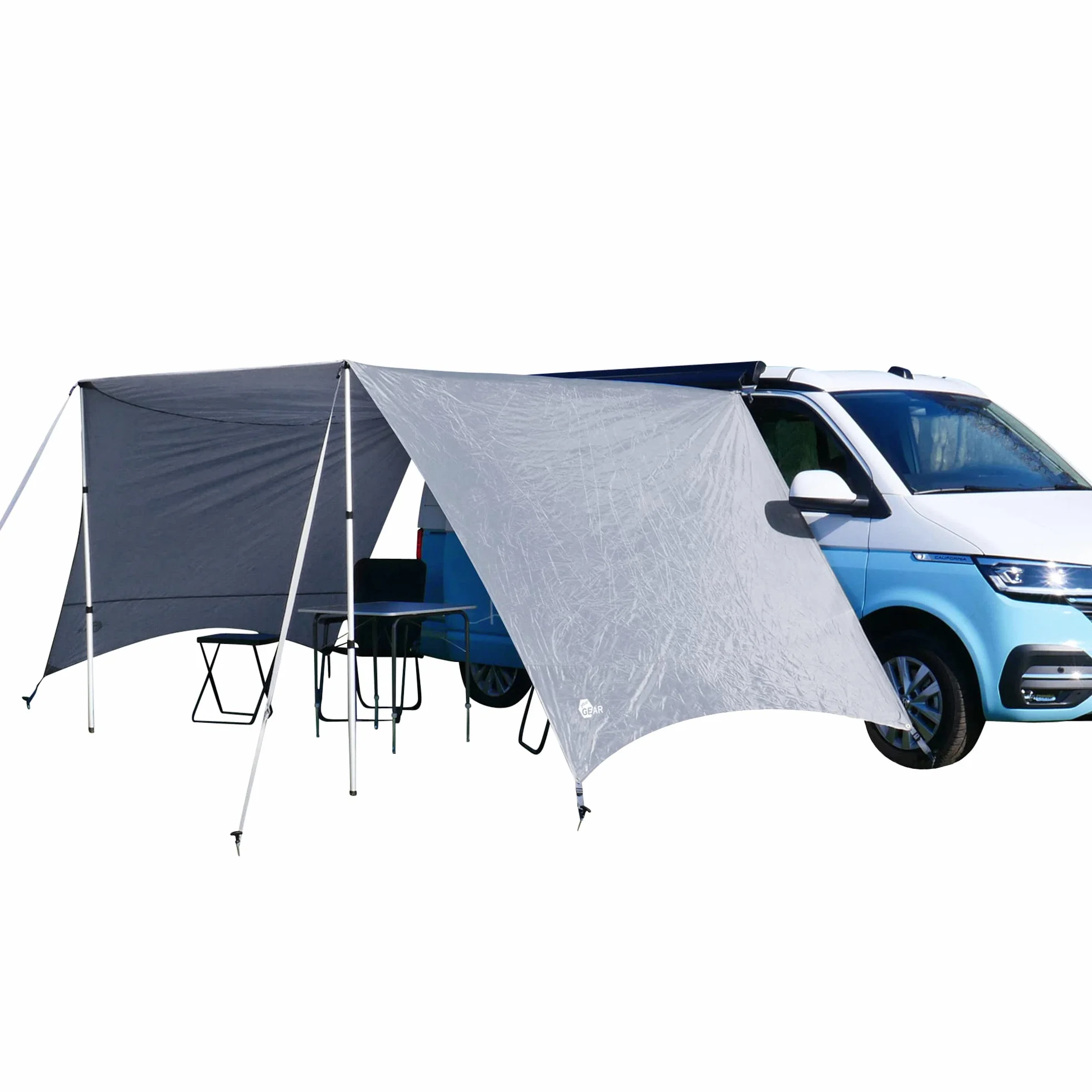 yourGEAR Tropea Motorhome Tarp mit Seitenwänden, wasserdichtes Bulli Sonnensegel mit UV 50+ Schutz und 5000mm Wassersäule, Sonnendach für Campingbus, Van und Auto inkl. Aufstellstangen