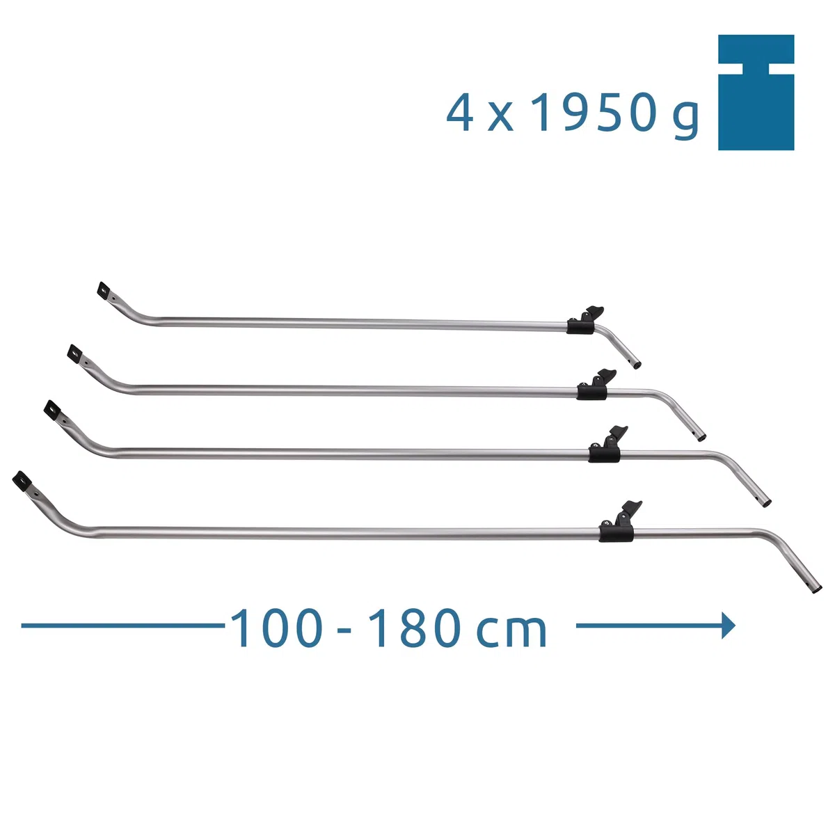 your GEAR Windbreak Pole Set - Teleskopierbare Aluminiumstangen für Camping Sicht- und Windschutz, stabil und einfache Montage - 100 bis 180 cm