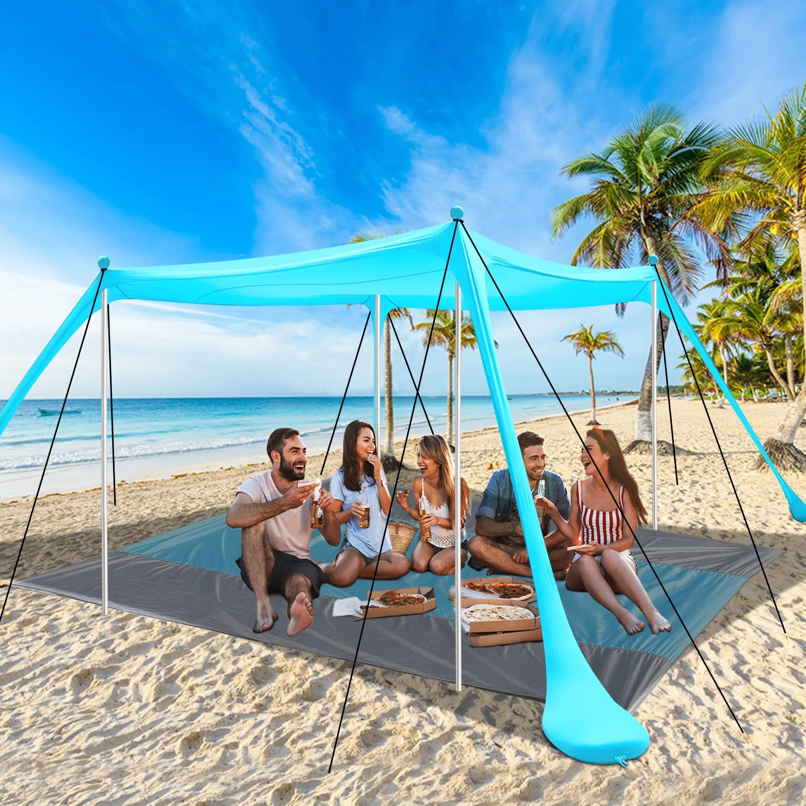 Strandzelt UV Schutz Sonnensegel 3 × 3m Outdoor-Schatten Camping Angeln Picknick Seegrün