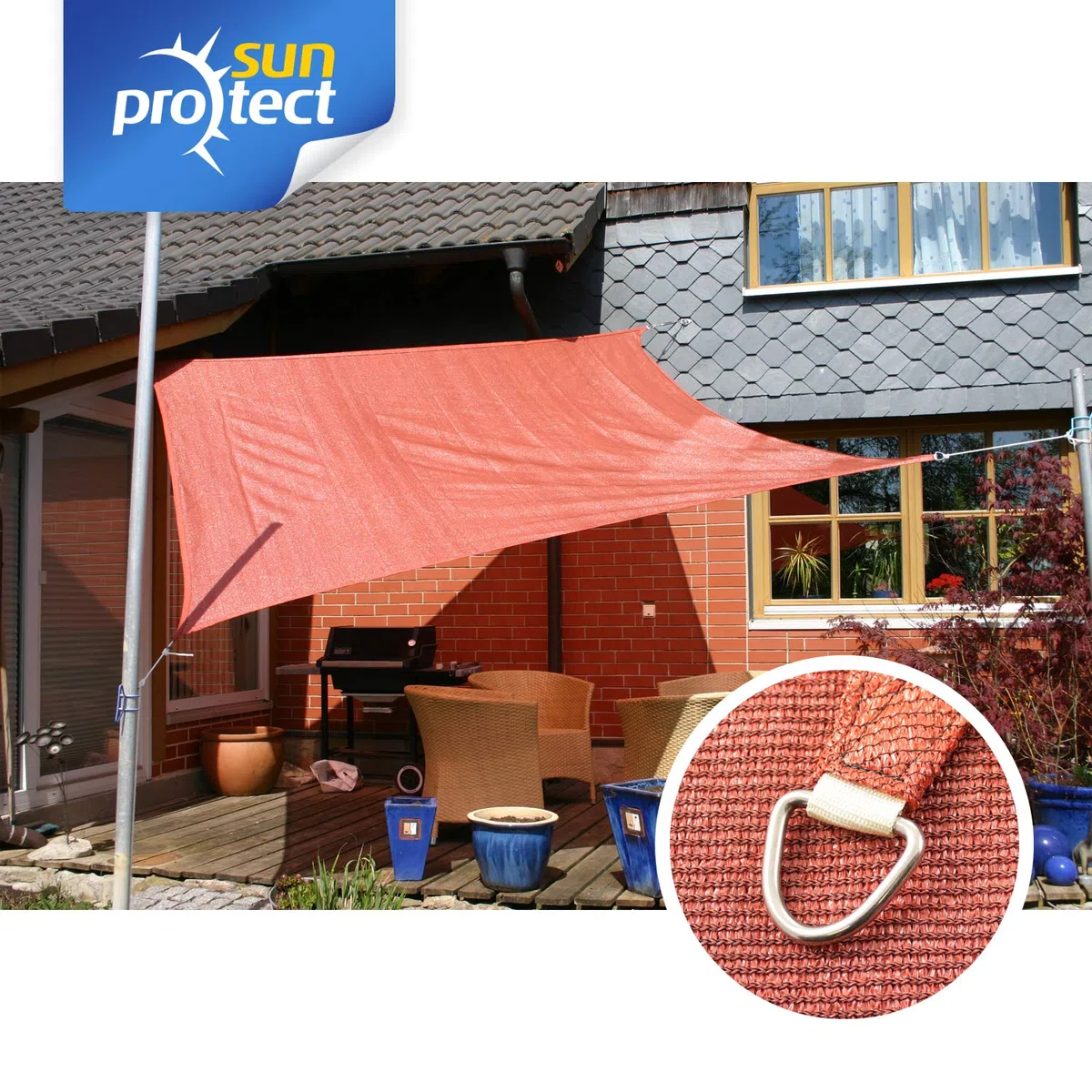 sunprotect 83266 Professional Sonnensegel, 3,6 x 3,6 m, Quadrat, Wind- & wasserdurchlässig, rot