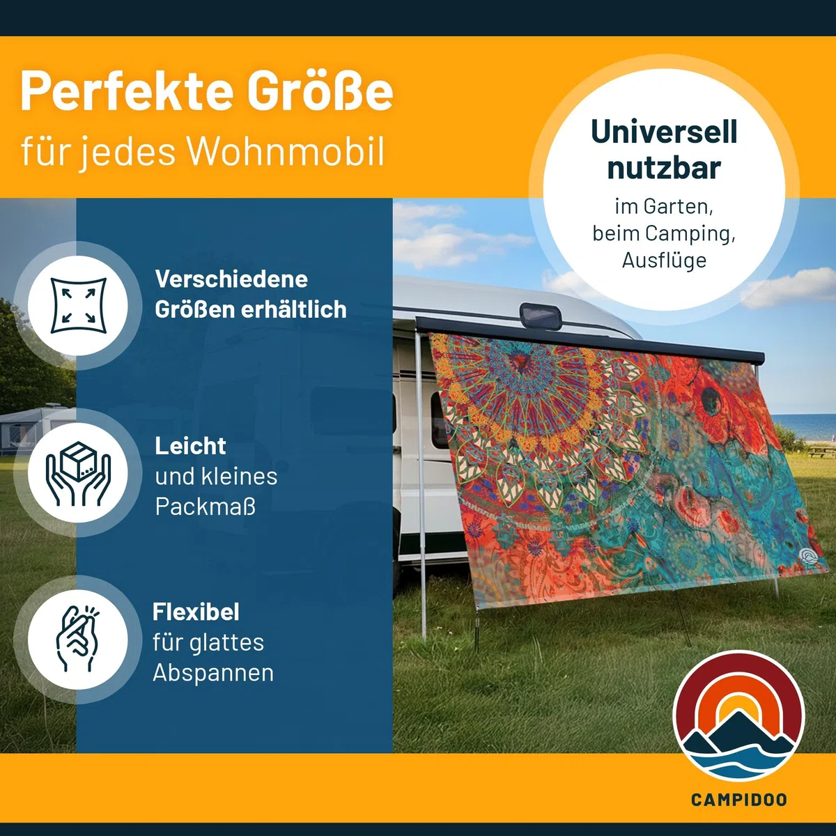 Bergsee Textil Sonnensegel Höhe 200cm Fotodruck Keder-Befestigung Länge 450cm 5 mm Keder