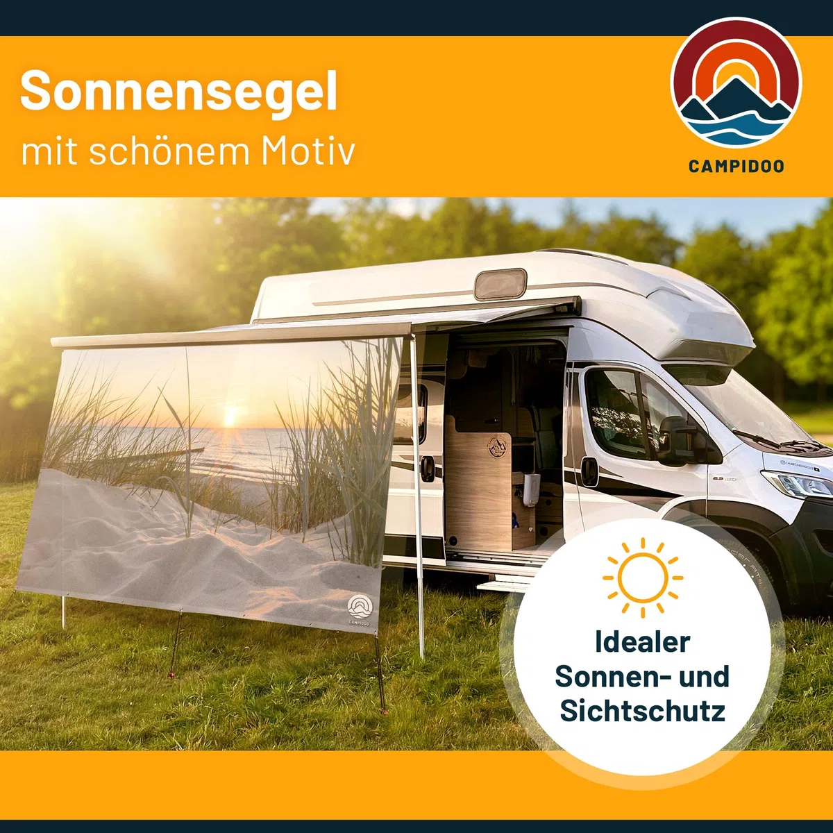 Bergsee Textil Sonnensegel Höhe 200cm Fotodruck Keder-Befestigung Länge 450cm 5 mm Keder