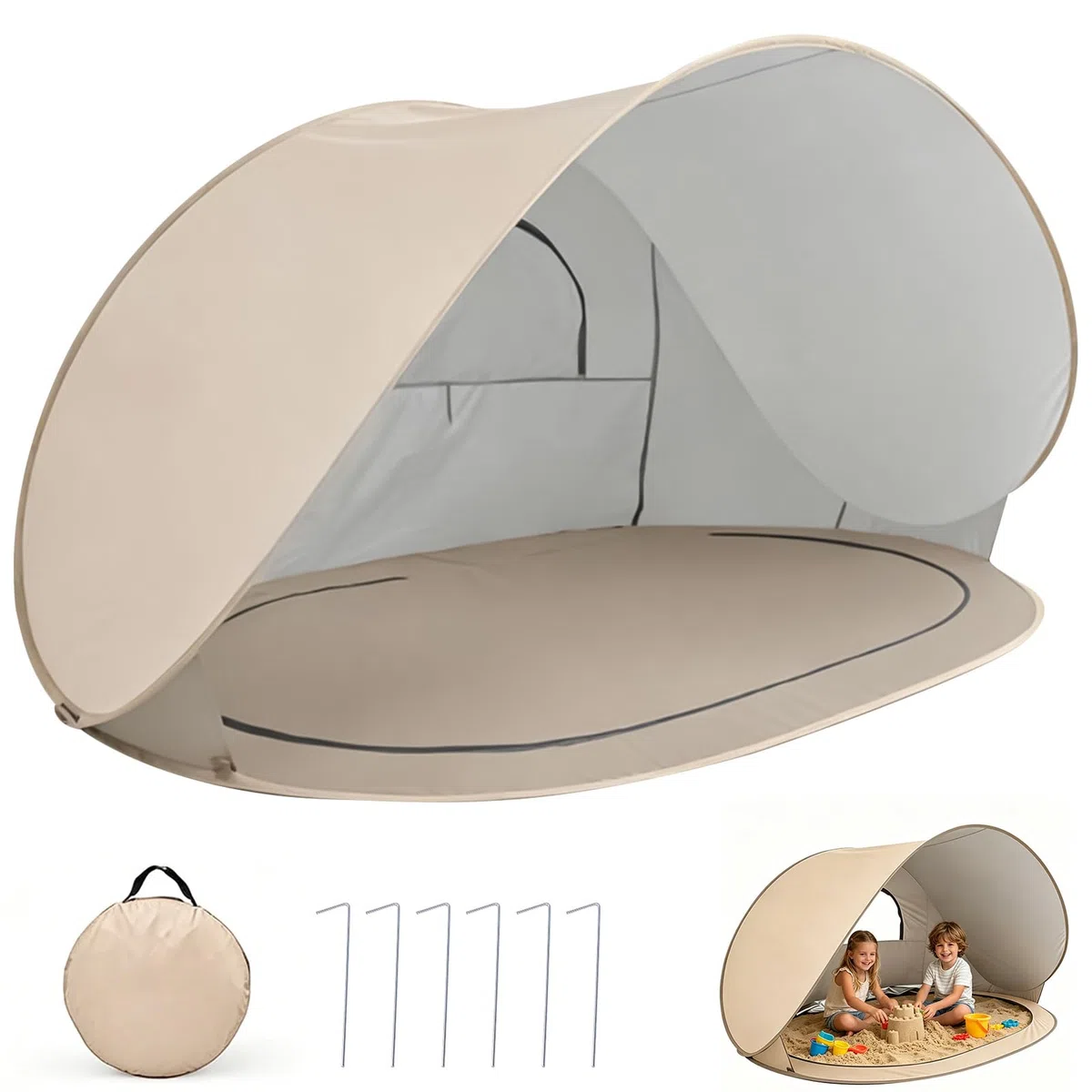 Strandmuschel Pop Up Uv Schutz 50+, 2-3 Personen Groß Strandzelt 1kg-Leicht & Tragbar, Wasserdicht Sonnenbeständig Atmungsaktiv, 200x120x100cm, für Wanderausflug Strand Camping (G)