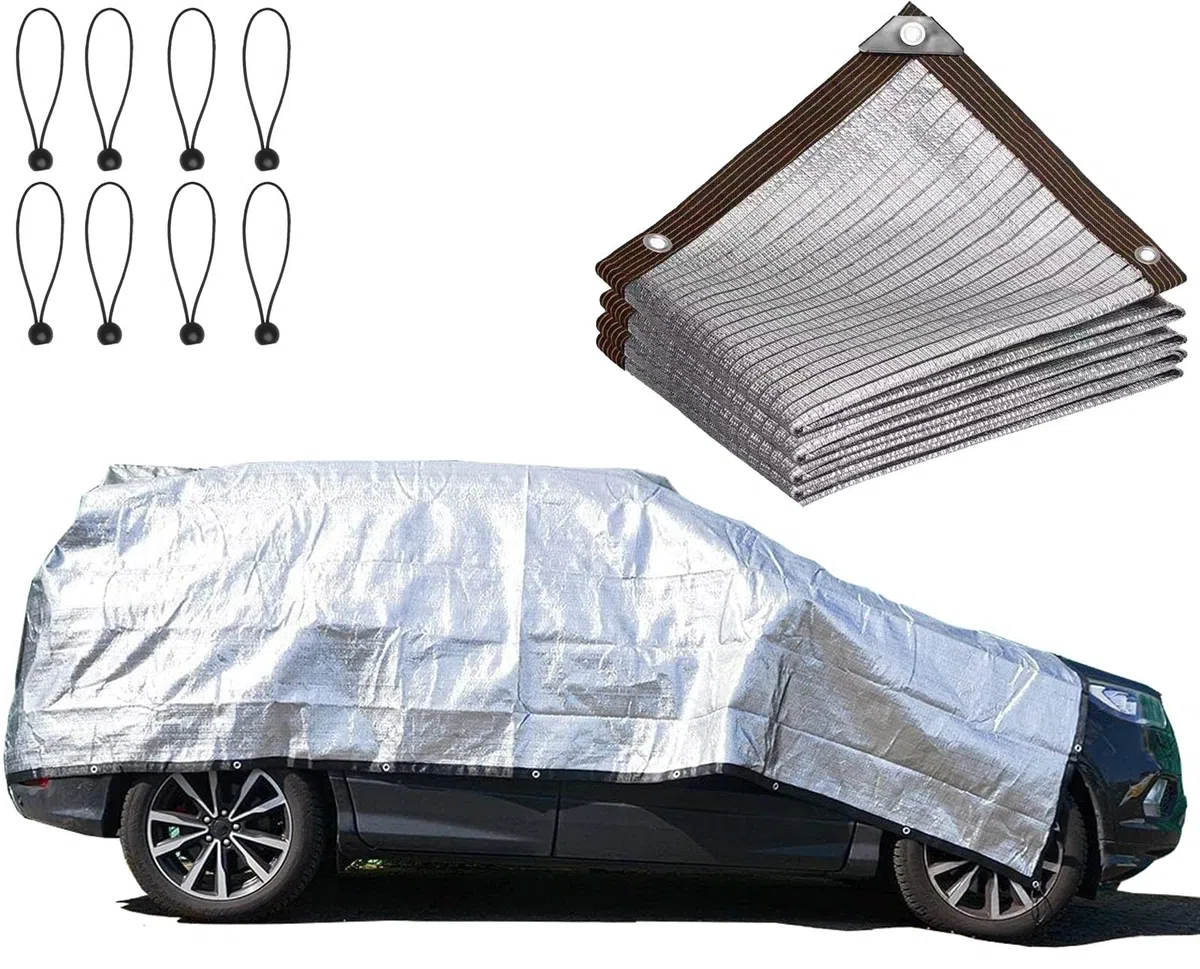 95% Aluminet Schattentuch mit Ösen fürs Auto - Sonnenreflektierendes UV Reflektierendes Tuch für Autos, Pergola, Hühnerställe, Hunde, Schattenabdeckungen für den Außenbereich