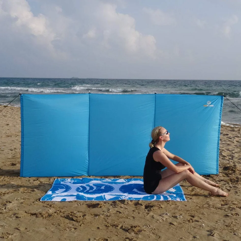 outdoorer Strand-Windschutz Aeolus II - idealer Wind- und Sichtschutz für Strand und Garten, 3m x 1,3m, inkl. Sandheringe, UV 60, leicht, kleines Packmaß