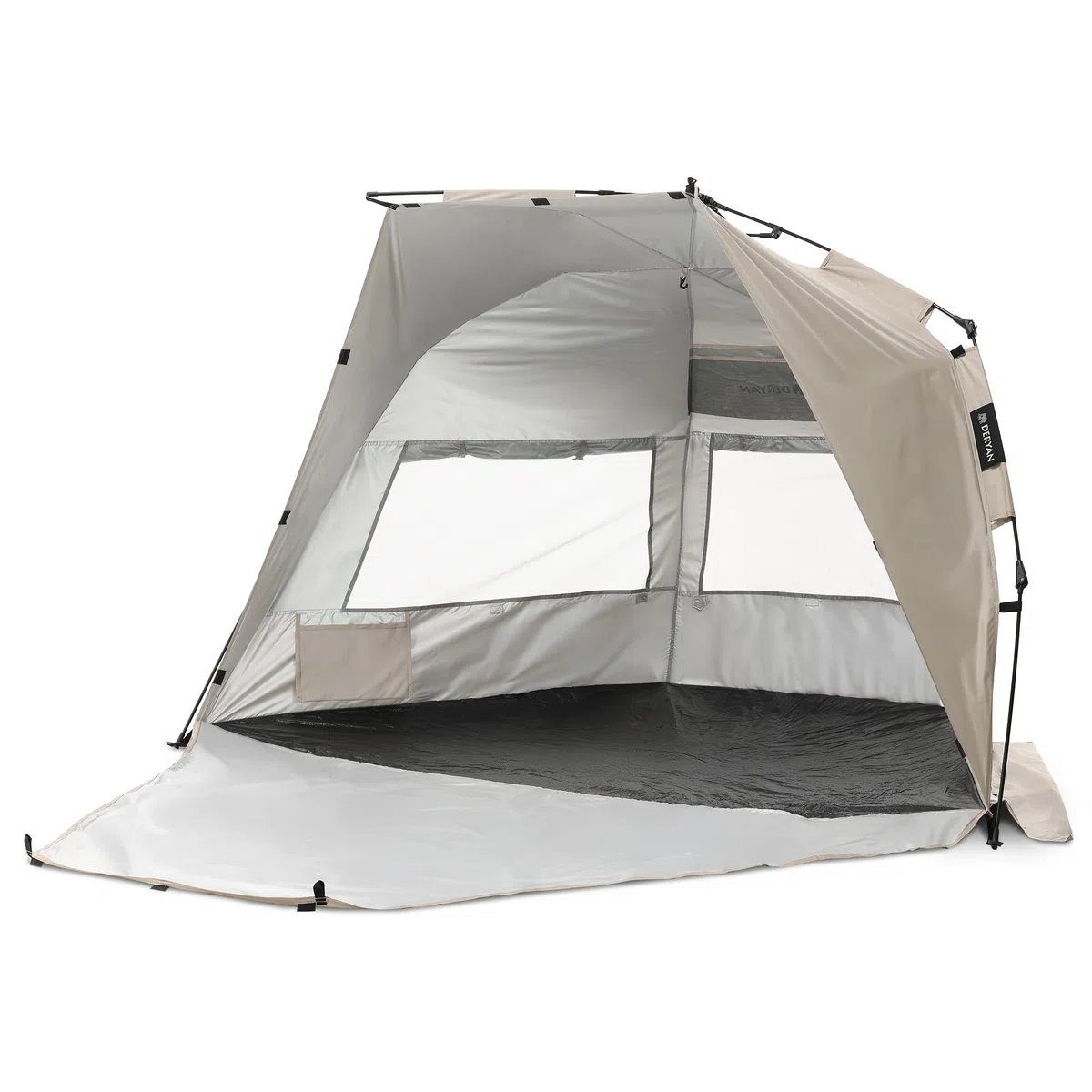 Deryan Up-to-Go Pop-Up Strandzelt für Kinder – UV-Schutz UPF 50+ und Windschutz, Kompakt & Faltbar, Tragbares Wurfzelt, 4 Personen, In 1 Sekunde aufgebaut – Silber