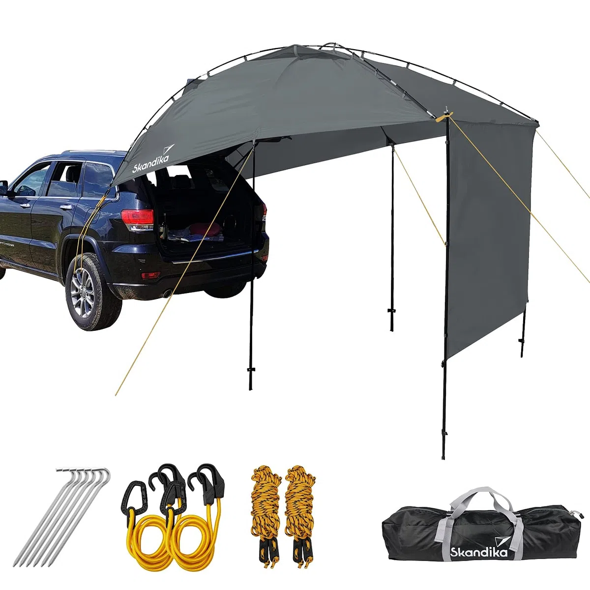 Skandika SUV Sonnensegel | Vorzelt für Auto, Heckklappe, freistehend auch ohne Auto, Aufstellstangen, mit Seitenwand, 3000 mm Wassersäule, Tragetasche | Heckzelt, Tarp, Sonnenschutz, Automarkise