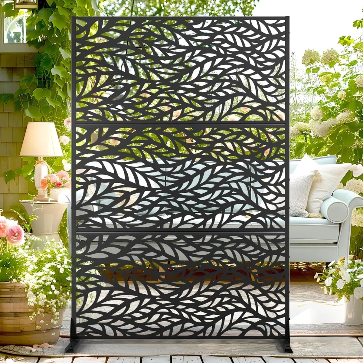GarveeTech Paravent Outdoor 120x180cm Freistehender Sichtschutz aus Stahl, Windschutz für Terrasse und Garten, Raumteiler aus Metall mit Ständer