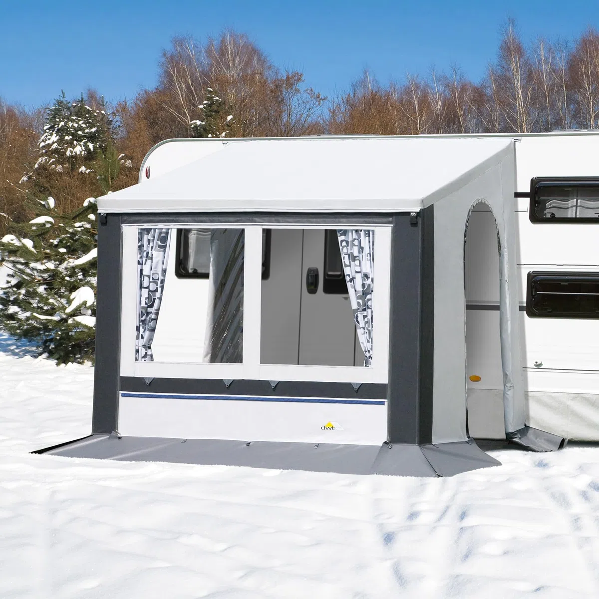DWT Wohnwagen-Teilvorzelt Cortina II in Blau oder Grau, Vorzelt Dauercamping in 6 Größen