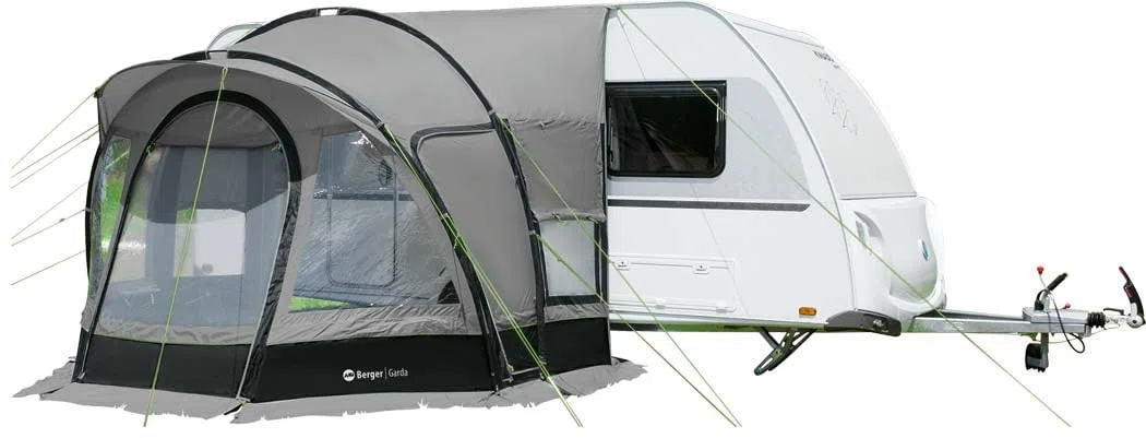 BERGER Garda Reisevorzelt 3 x 3 m | Wohnwagen Camping-Vorzelt mit Stehhöhe | schneller Aufbau | Anbauhöhe von 240 bis 255 cm | Wassersäule 3000 mm, UV-beständig