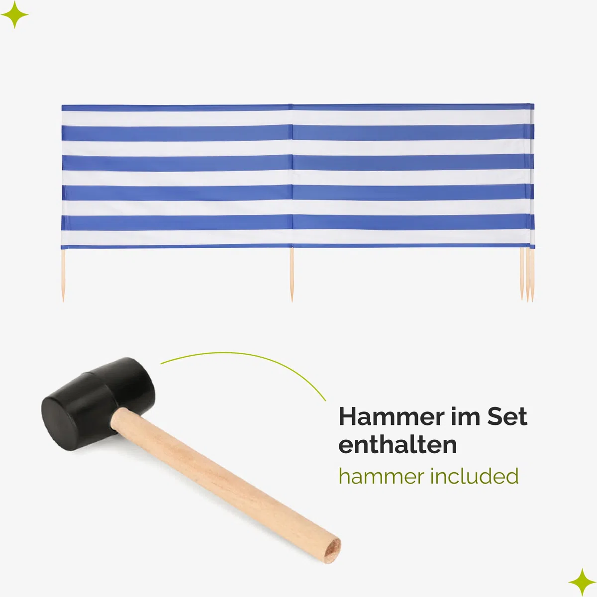 Garronda Strand Windschutz Sichtschutz 5m lang Plus Gummihammer GAEX001