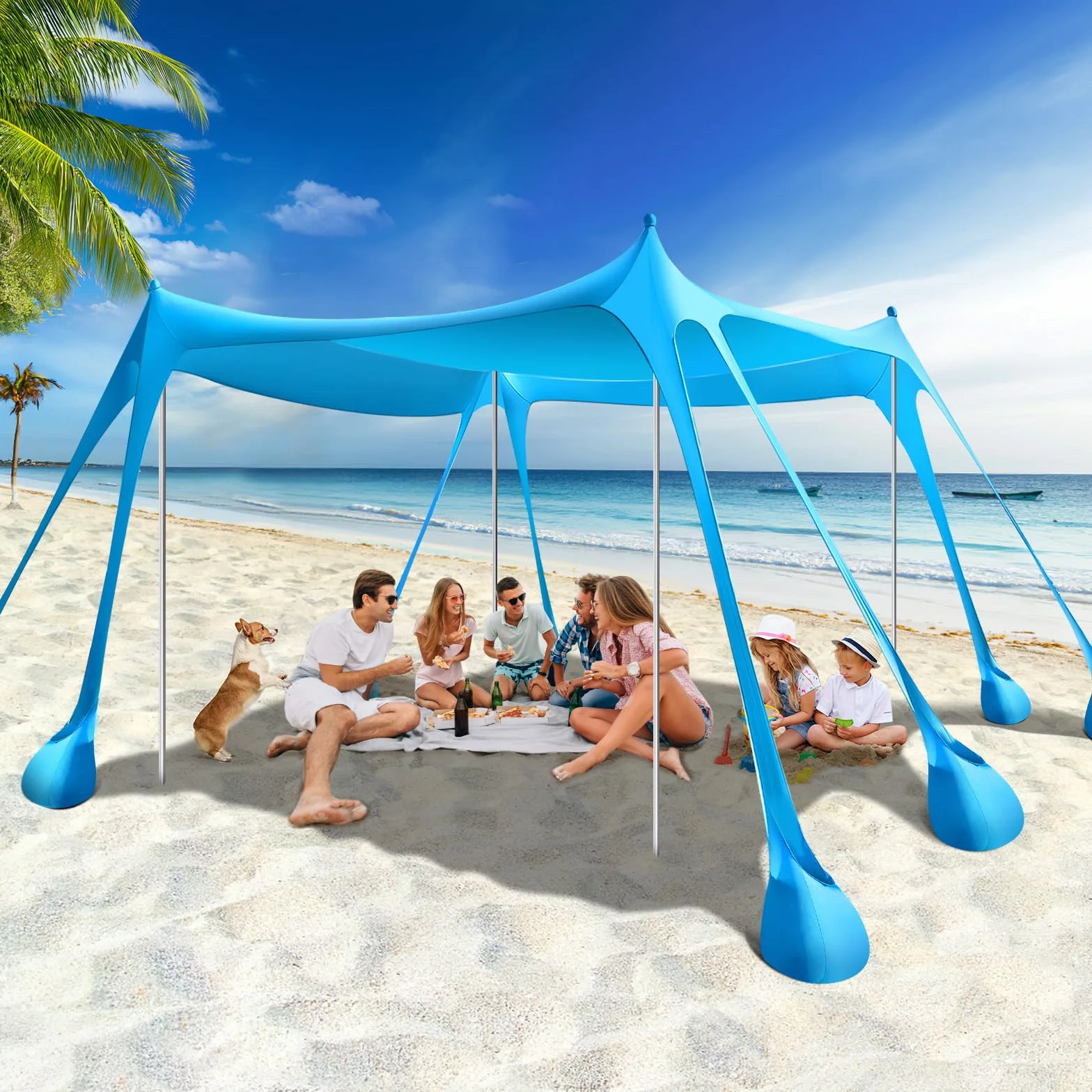 Rhino Valley Strandmuschel UV 50+ Windschutz Tragbar Sonnensegel für Camping Angeln Picknick