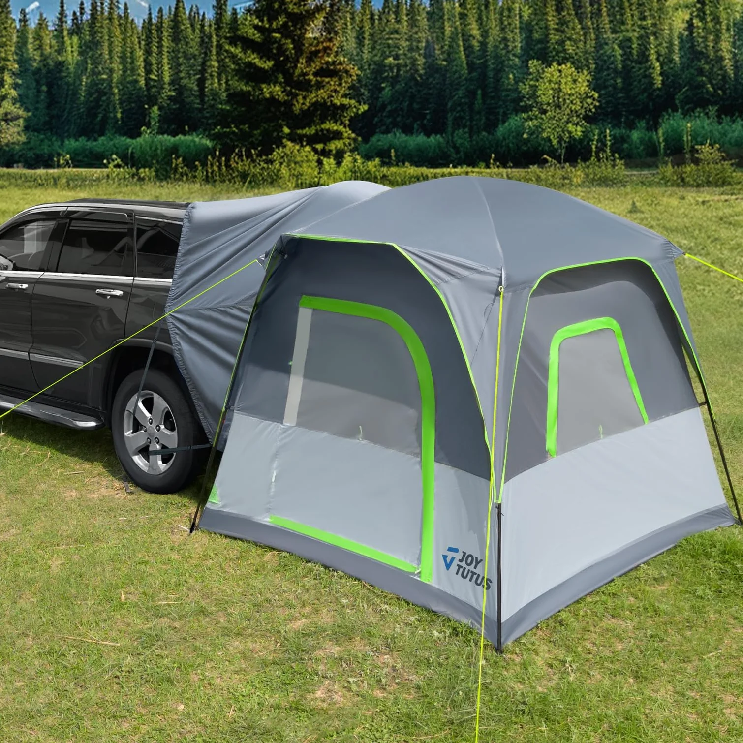 JOYTUTUS SUV-Zelte für Camping mit Regenschutz, stabile Vier Stahlgestänge, 4-6-Personen-Autozelt mit belüftetem Doppeltür-Design, Filmleinwand, geeignet für SUV, CUV und Van