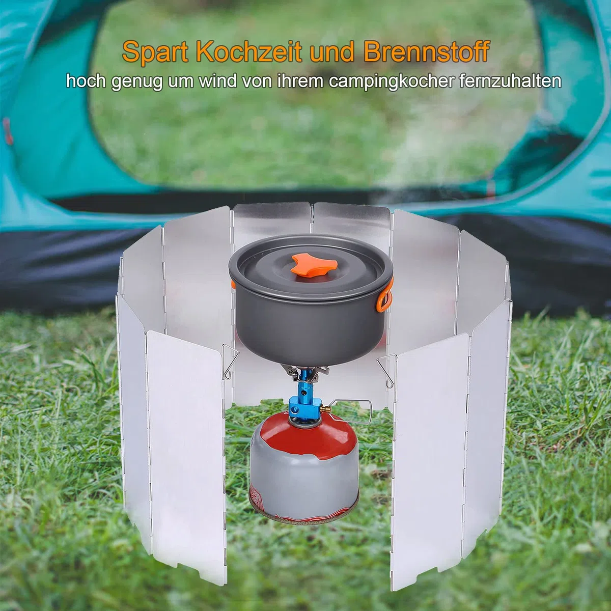 Faltbarer Windschutz für Gaskocher 10/12-Lamellen Aluminium Gaskocher Windschutz Outdoor Campingkocher Windschutzscheibe Windblockade für Camping Picknick BBQ