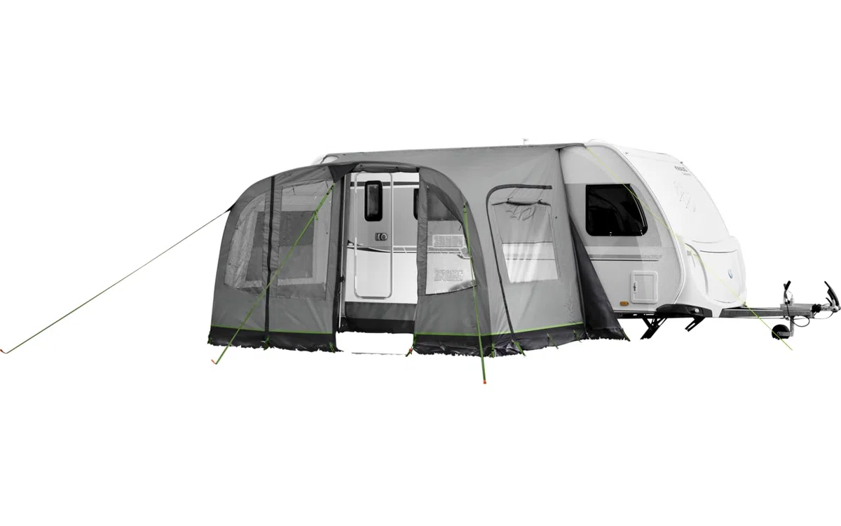 BERGER Arona Alu Wohnwagen Vorzelt | Reisevorzelt 400 x 230 cm mit Aluminiumgestänge & Sturmabspannung | Wetterfestes Wohnwagenvorzelt mit Moskitogaze, stabil & robust, ideal für Camping & Urlaub