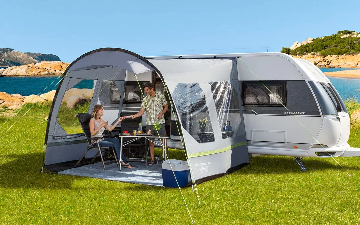 BERGER Sigma II Vorzelt Wohnwagen mit UV Schutz 50+ | Wasserabweisendes Busvorzelt | Sonnensegel, Sonnenvordach, Windschutz und Regenschutz für Auto/Wohnwagen