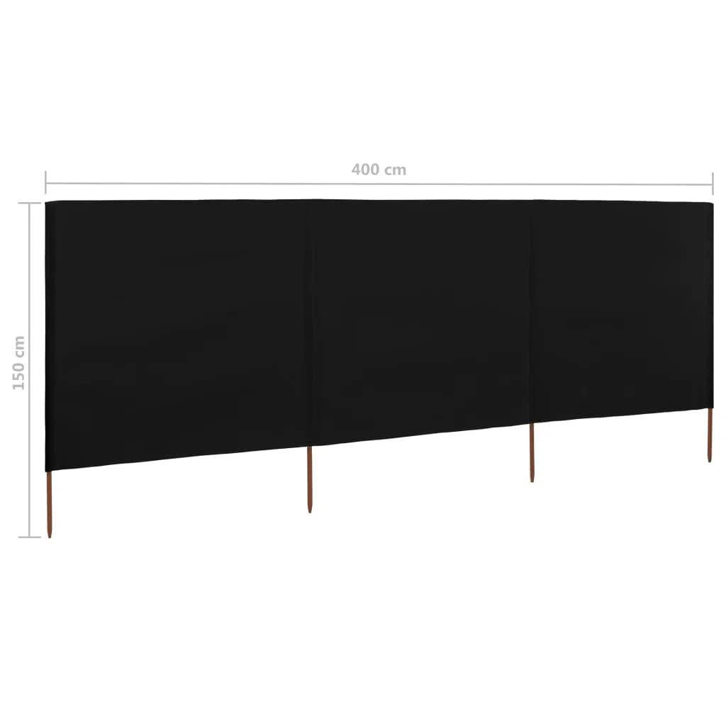 vidaXL Windschutzgewebe Faltbar Windschutz Sichtschutz Sonnenschutz Camping Balkon Terrasse Garten Zaun Strand 3-tlg. 400x120cm Schwarz