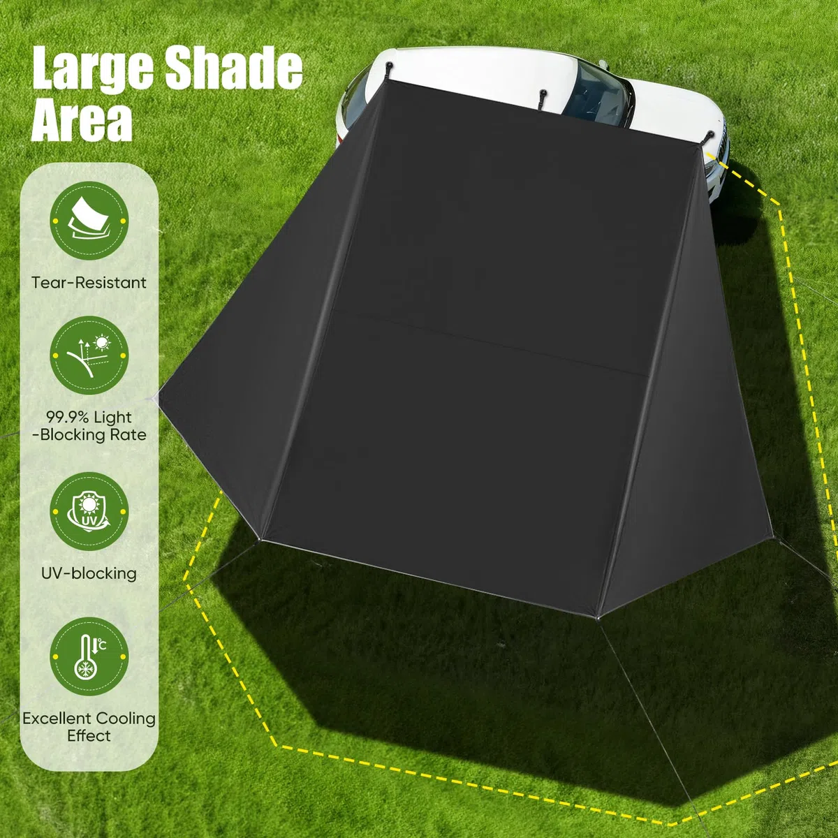 Auto Sonnensegel 2x3x2m 210D Oxford Markise 8000mm Wassersäule 99,9% UV-Schutz Universal Car Awning Aluminium Stangen Saugnäpfen Reflektiven Seilen SUV Van Wohnmobil Camping