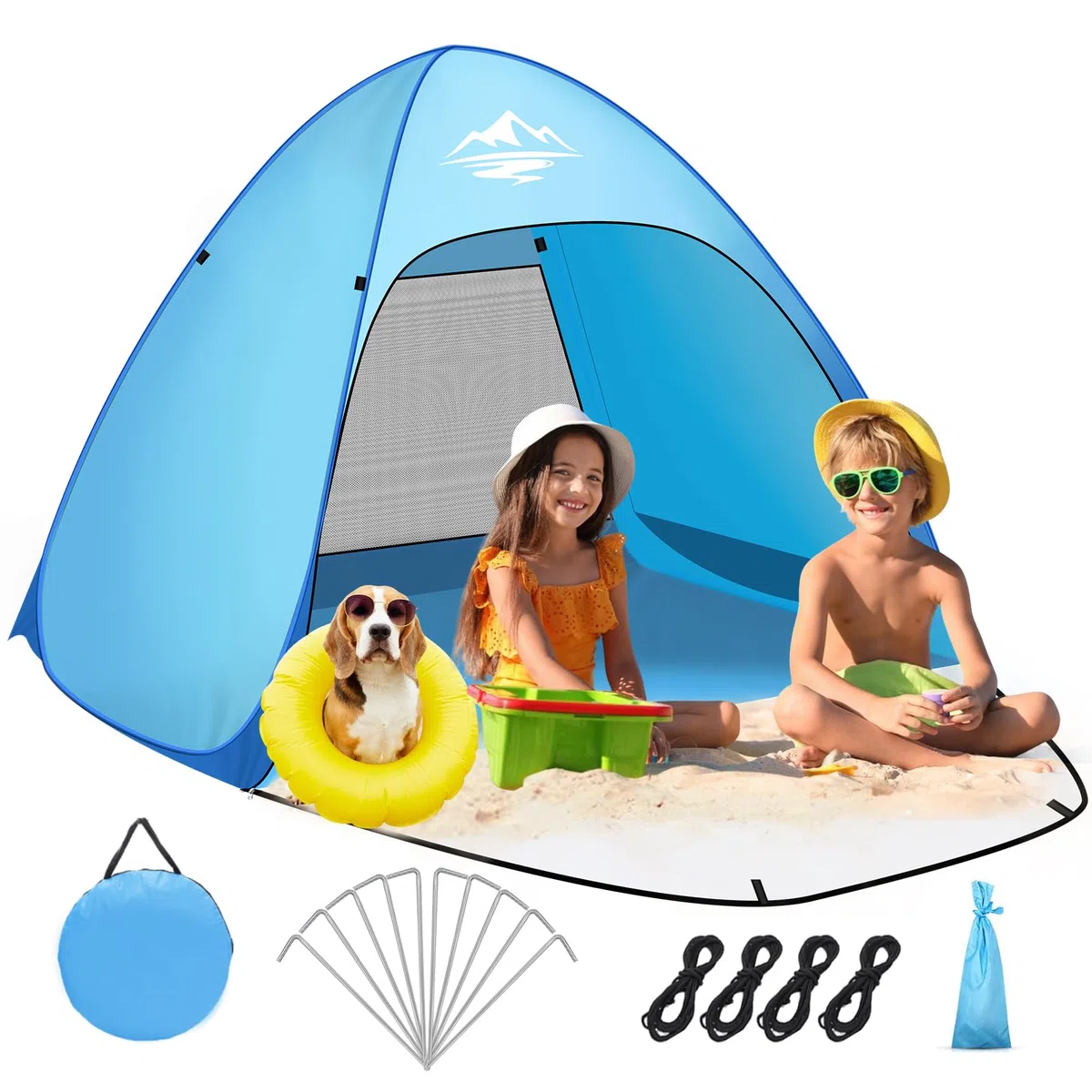 Strandmuschel Pop Up Strandzelt Strandzelt 1-3 Personen, Pop Up Strandmuschel mit Reißverschlusstür UV-Schutz 50+ Windschutz, Automatisches Tragbarer Wurfzelt für Familie Camping Garten Strand